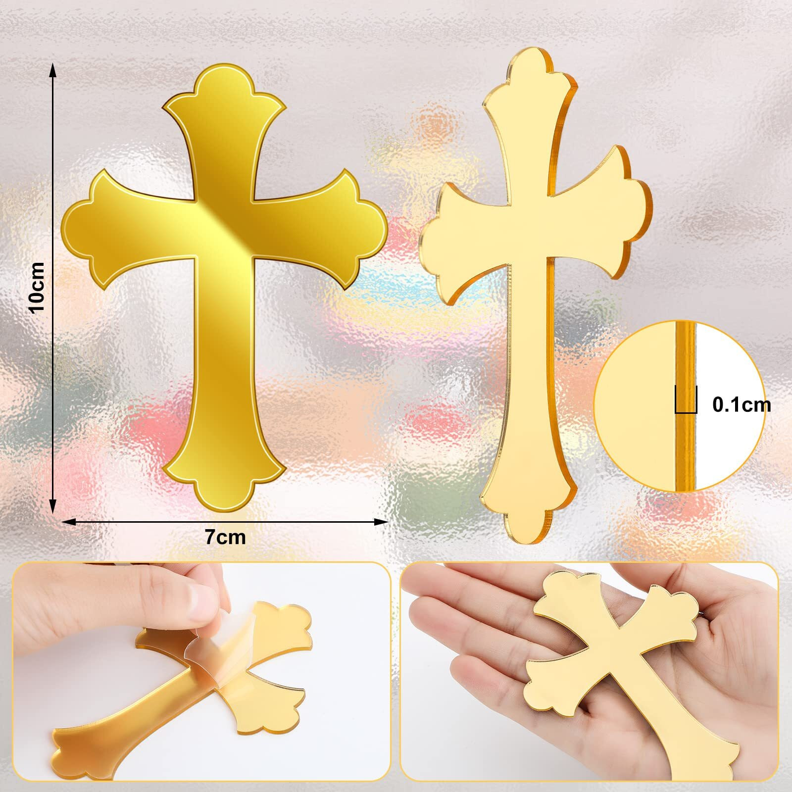 16 Pieces Baptism Cake Toppers Crossing Cupcake Toppers Gold Mirror Acrylic Cake Topper Baptism Decor Christian Decorations (Vivid Style)
