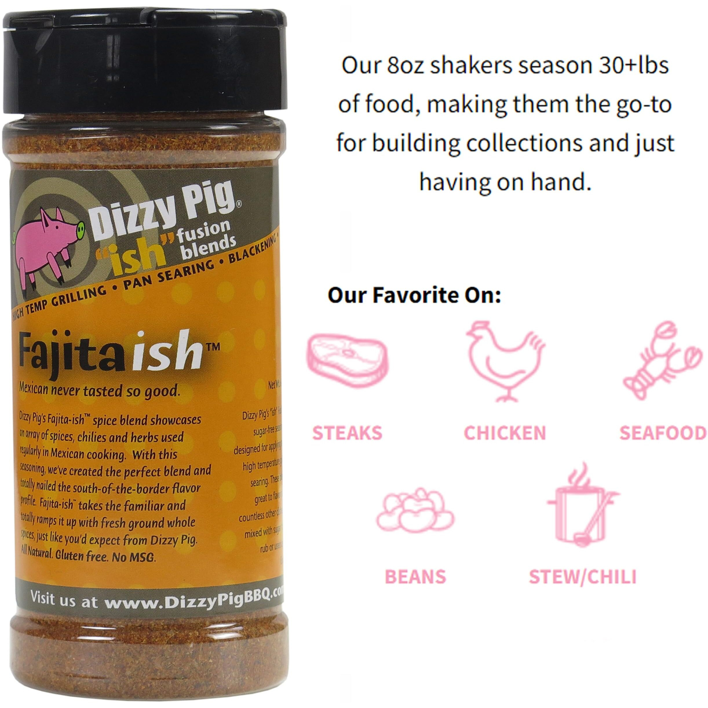 Dizzy Pig Ish Fusion Fajita-Ish Mexican Seasoning (8Oz Shaker) - Seasons 30+Lbs Of Food - Hand Made In The Usa - Msg Free, Gluten Free