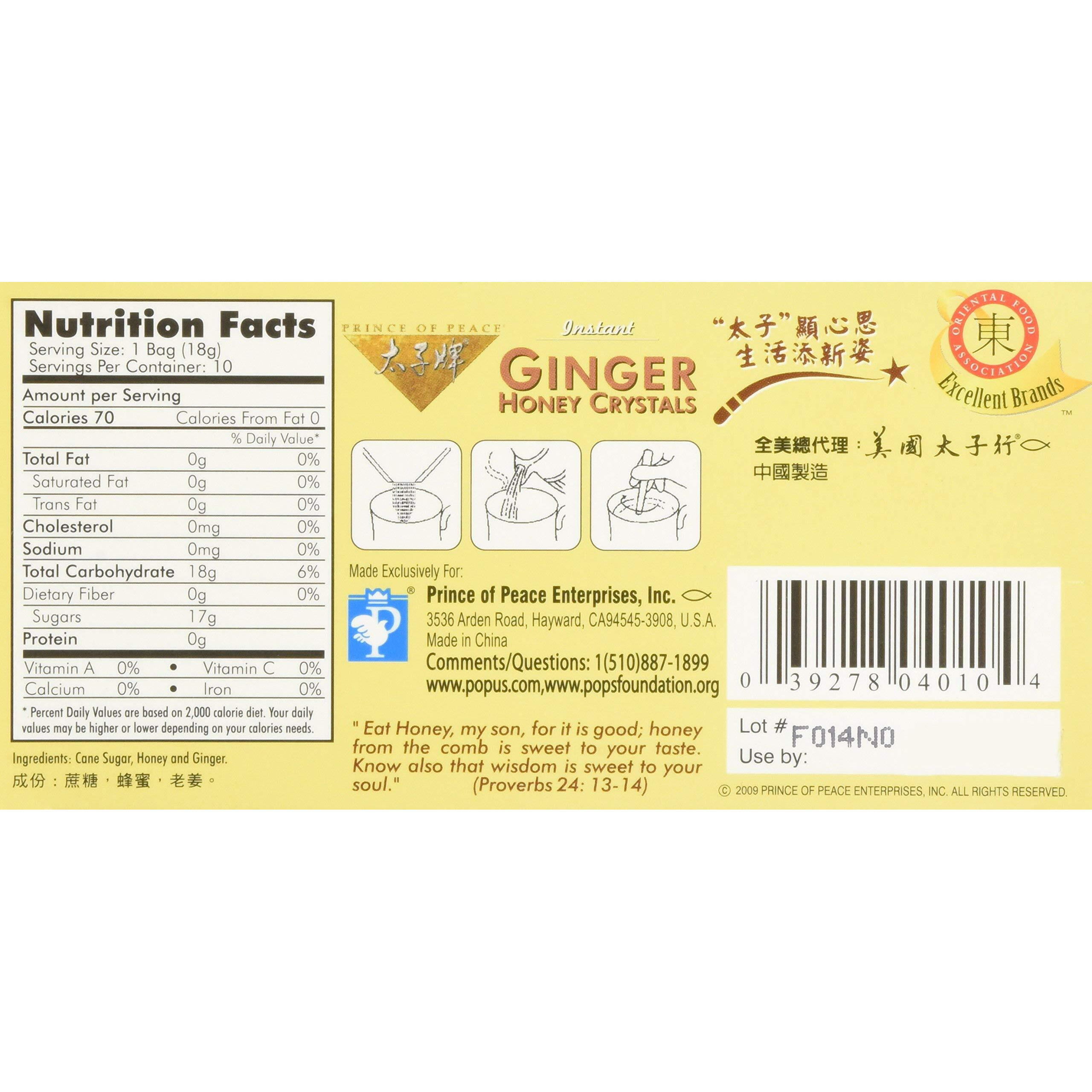 Prince Of Peace Ginger Honey Instant Crystal Tea - 10 Bags Per Pack - 6 Packs Per Case.