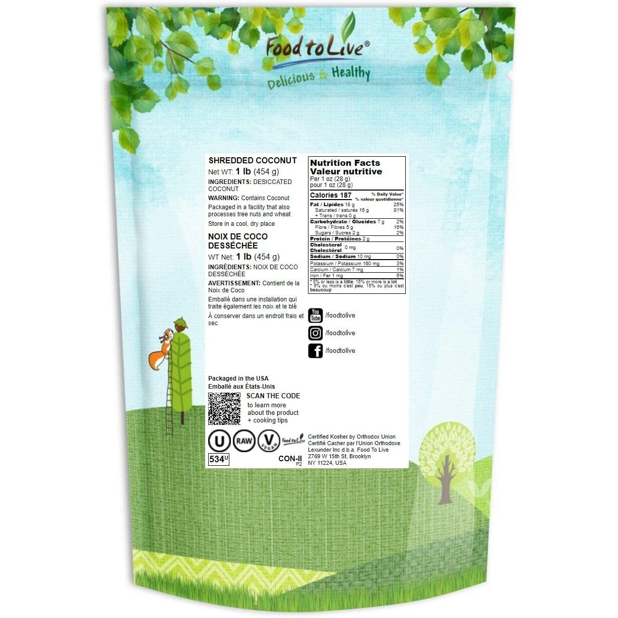 Food To Live - Shredded Coconut, 1 Pound Unsweetened Coconut Flakes, Desiccated, Kosher, Vegan, Bulk. No Sulfites Added. Rich In Dietary Fiber. Perfect For Homemade Desserts.