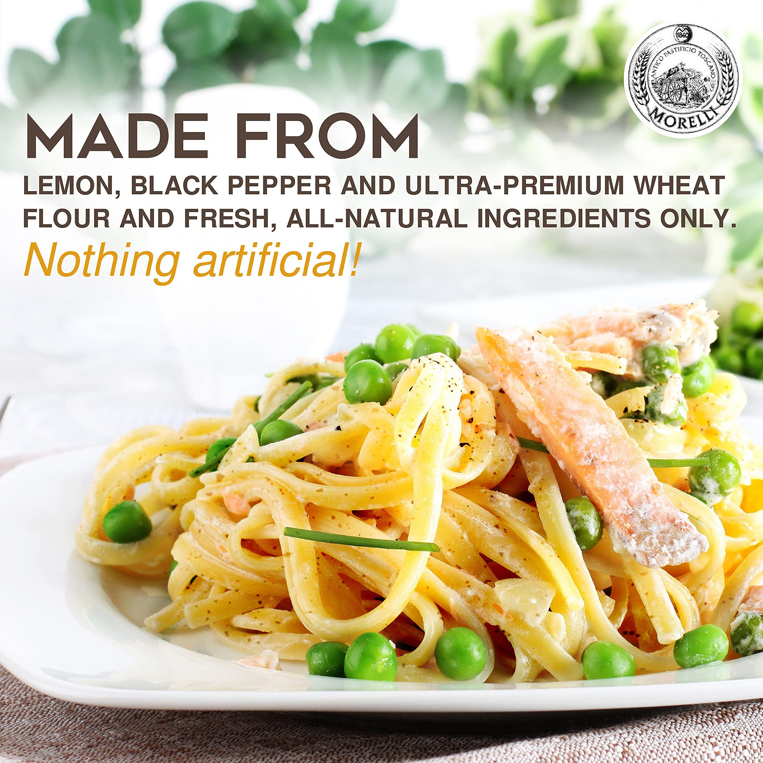 Morelli Lemon Pepper Linguine Pasta With Wheat Germ - Linguine Organic Pasta - Naturally Flavored Pasta Made In Italy - Imported Italian Pasta From Italy - 8.8 Ounce