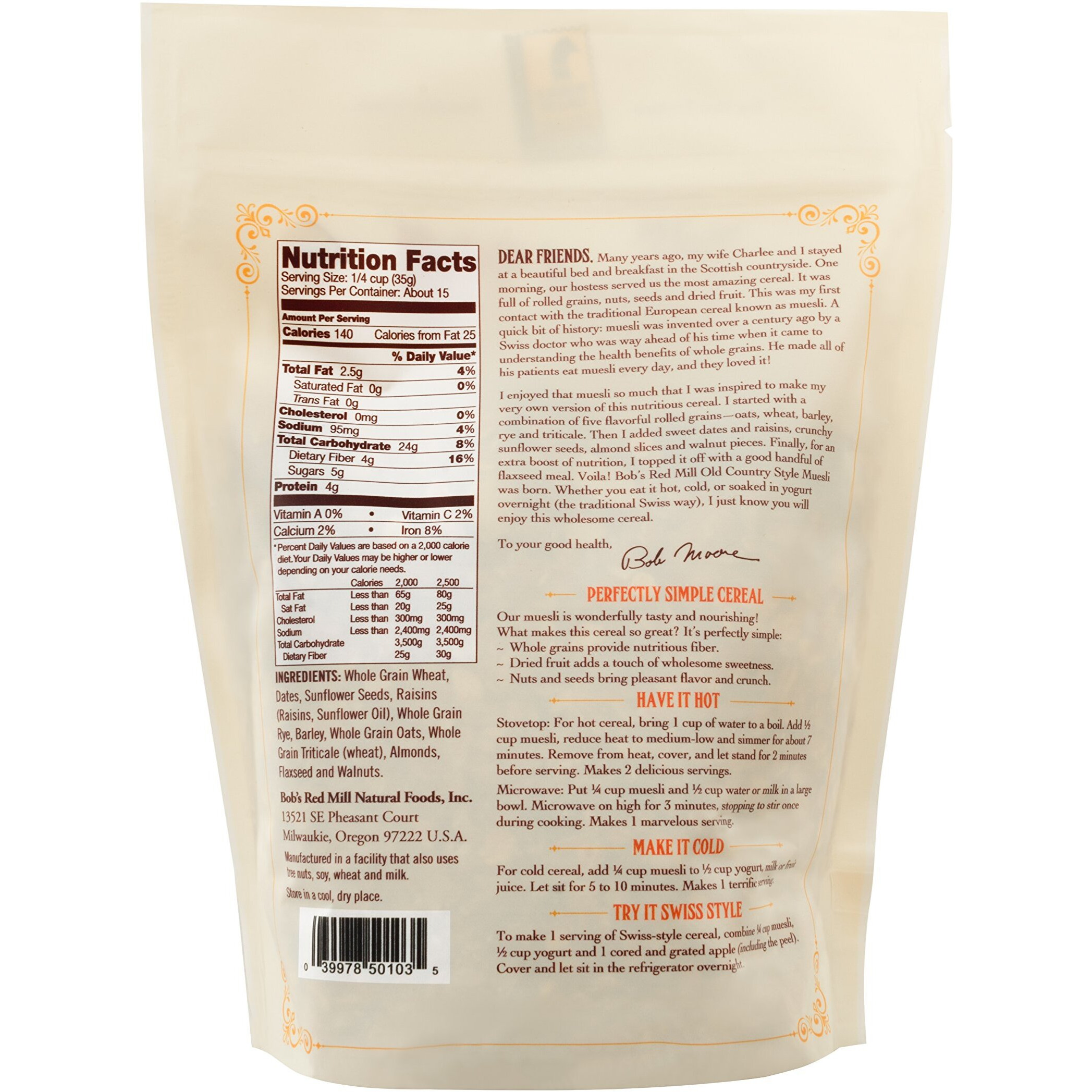 Bob's Red Mill Old Country Style Muesli Cereal, 18-Ounce (Package May Vary)