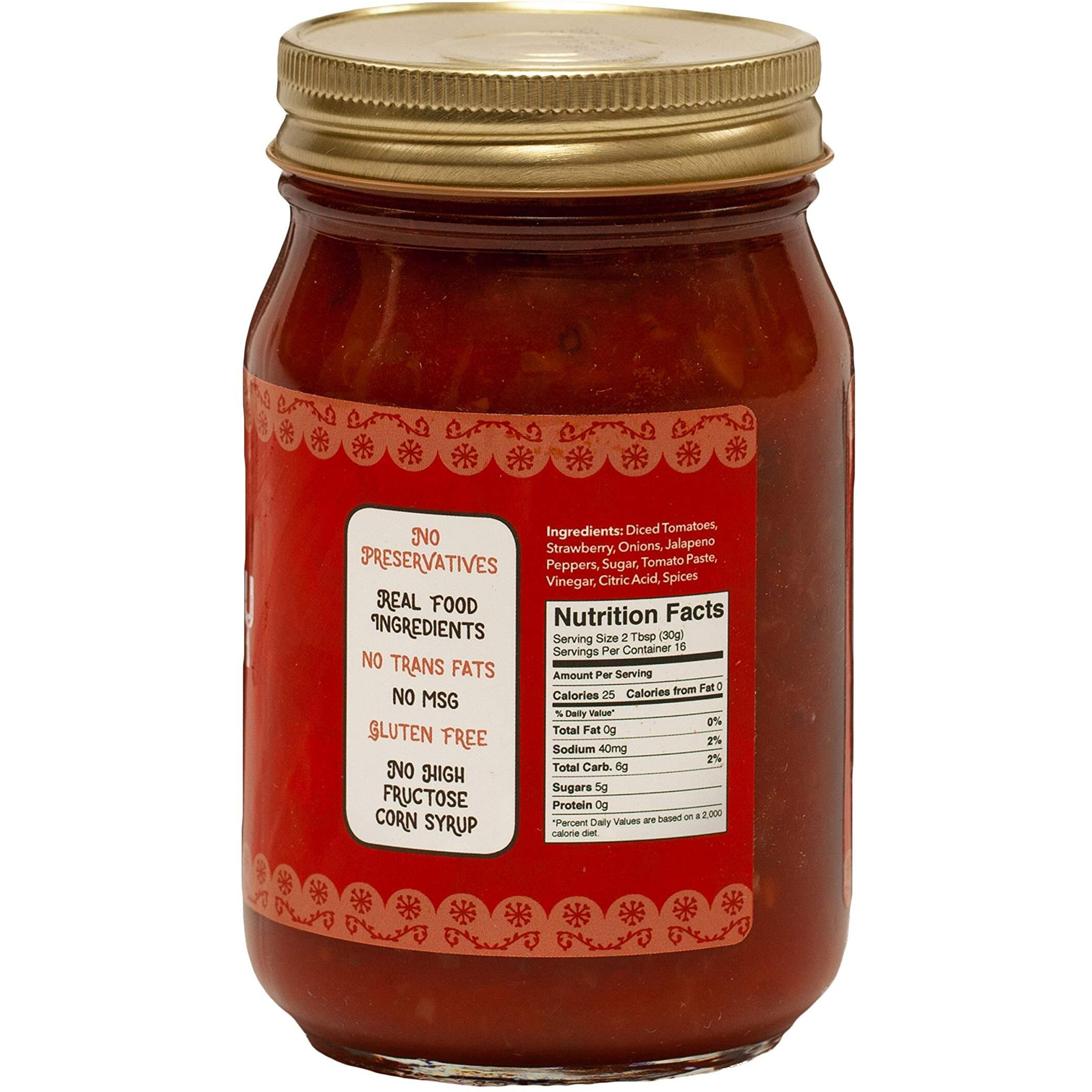 Green Jay Gourmet Strawberry Salsa - Strawberry-Flavored Fruit Salsa - Medium Heat Picante Salsa - Gourmet Salsa Dip With No Preservatives - Gluten-Free, Small Batch Natural Salsa Sauce - 17 Ounces