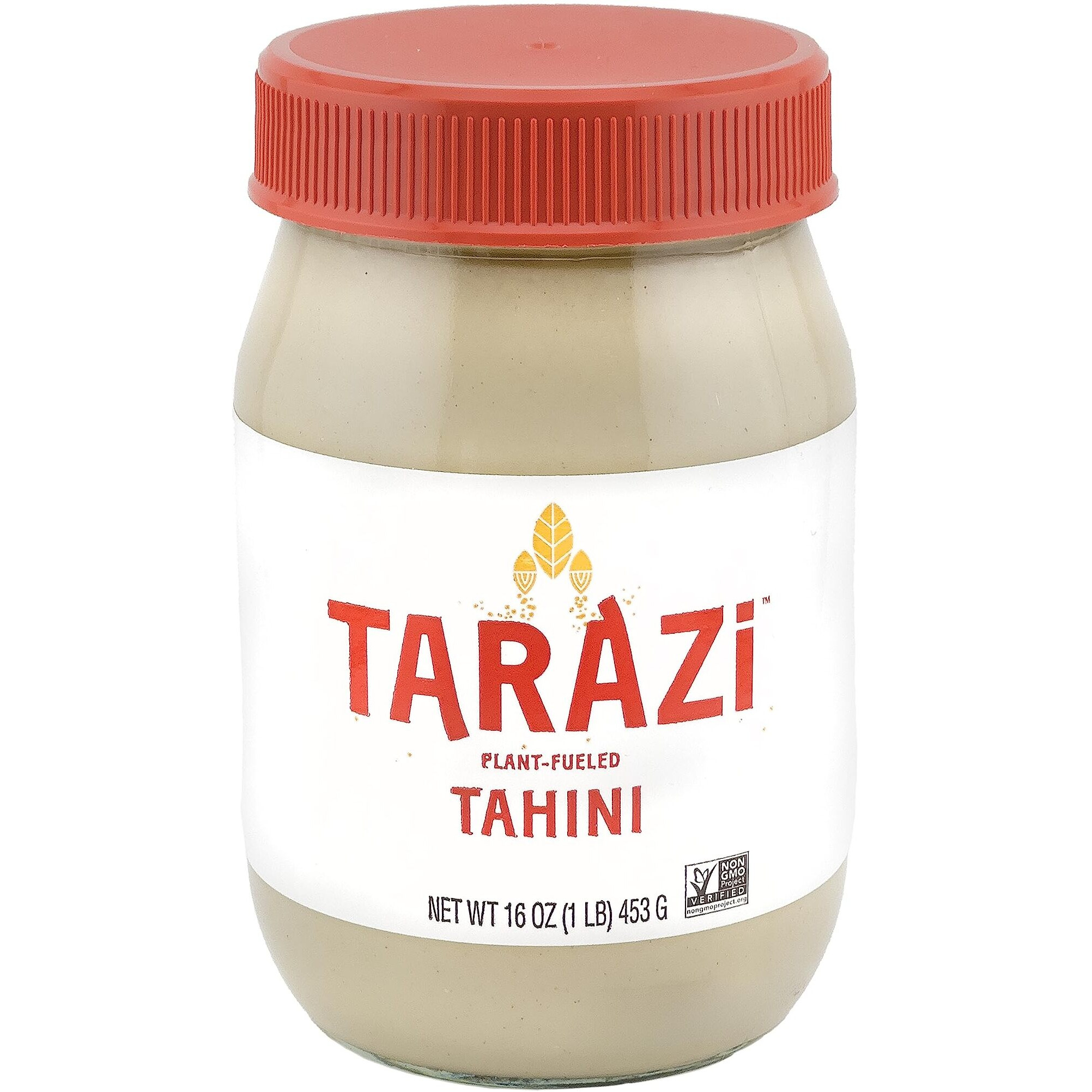 Tarazi Natural Tahini 1 Pound Glass Jar Non-Gmo Gluten-Free No-Preservatives Vegan Kosher Porduct Of California