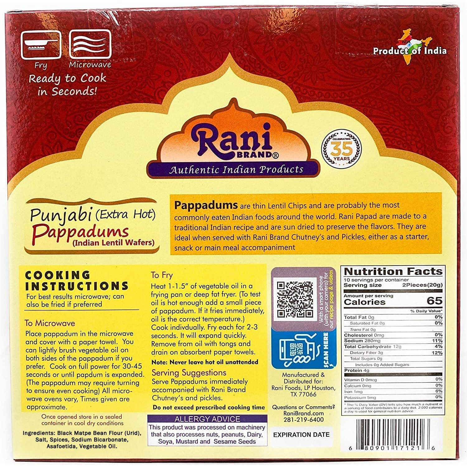Rani Pappadums (Indian Lentil Wafer Snack) Punjabi Papad - Extra Hot, 7Oz (200G) Approximately 15Pc, 7 Inches ~ All Natural | Gluten Friendly | Non-Gmo | Vegan | Indian Origin