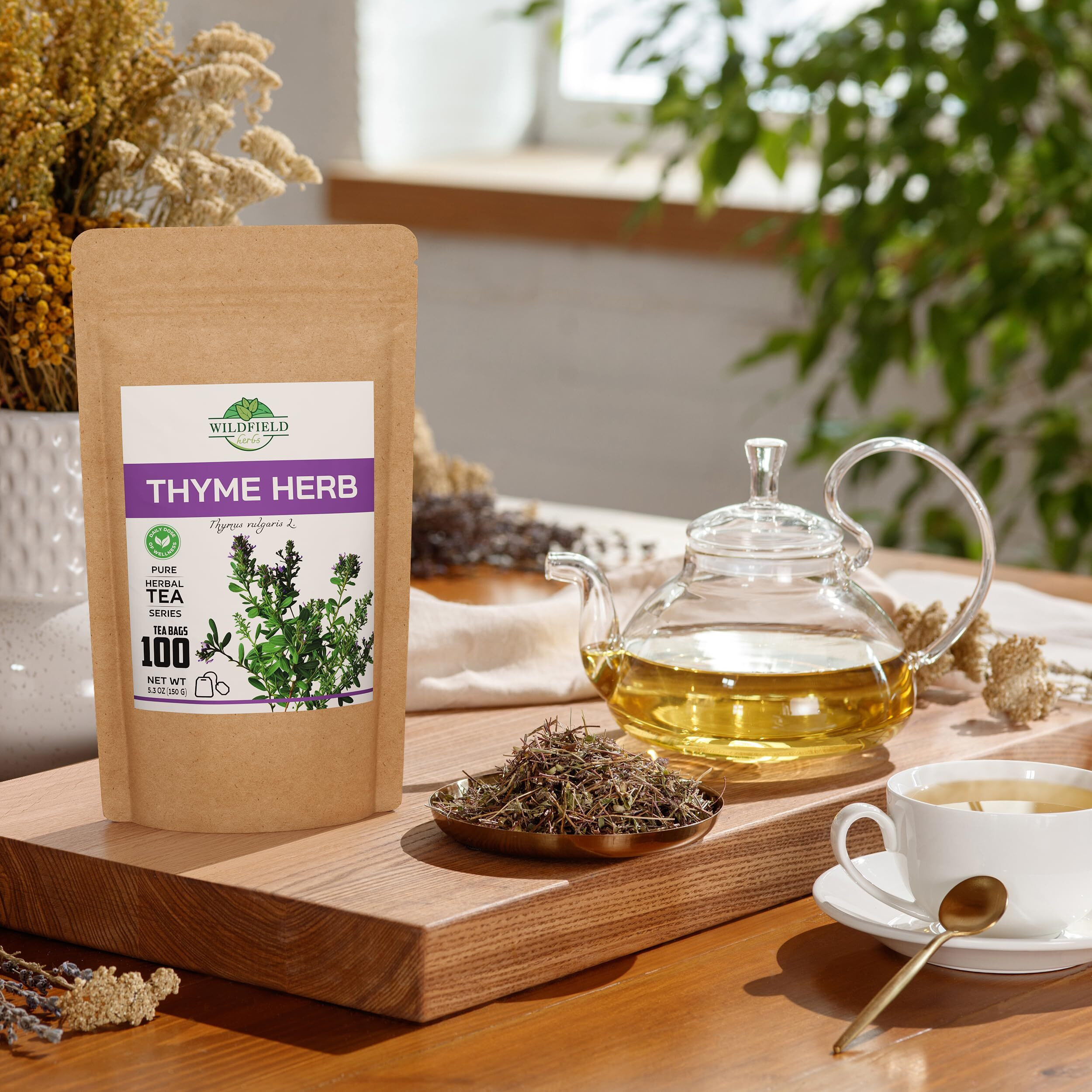 100 Bags Thyme Tea Thyme Leaves Tyme Herb Tea (Thymi Serpiylli Herba) - 100 Count 1.5 G Tea Bags Thymus Serpyllum Herb Tea Breckland Creeping Thyme