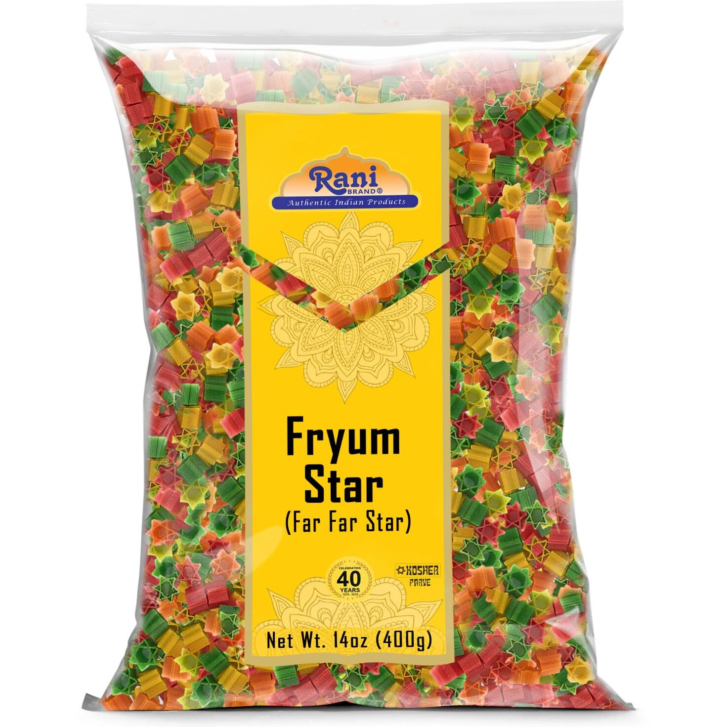 Rani Far Far/Fryums (Wheat & Tapioca Pellet) Star Shape 14Oz (400G) ~ Vegan, Kosher, Uncooked, Used To Make Papad, Bhungra/Chip Snack