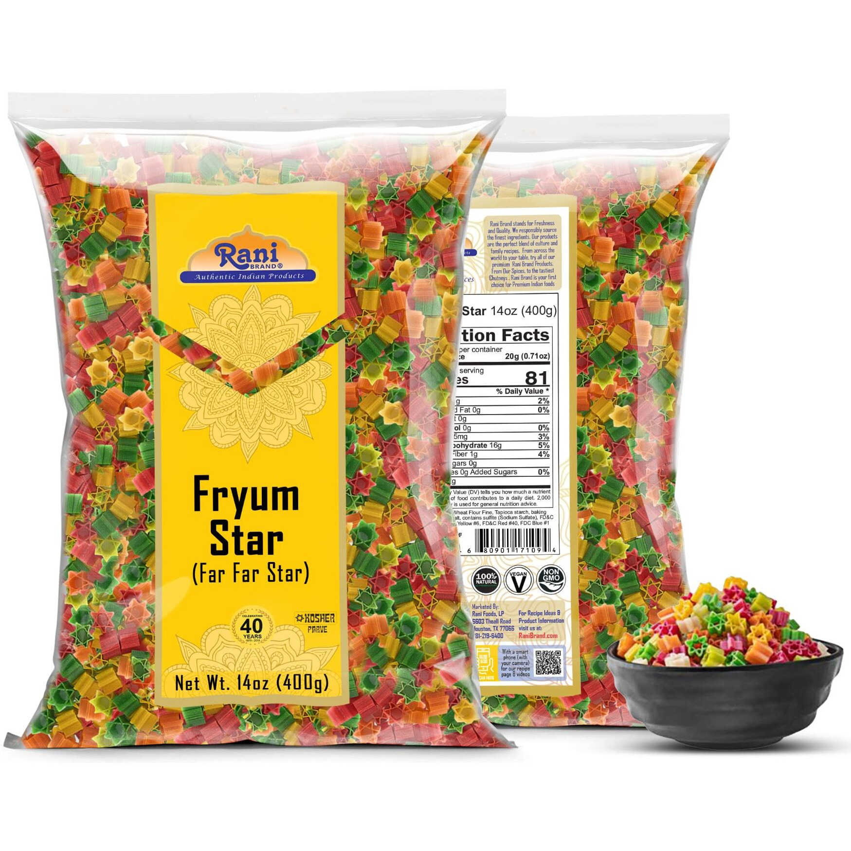 Rani Far Far/Fryums (Wheat & Tapioca Pellet) Star Shape 14Oz (400G) ~ Vegan, Kosher, Uncooked, Used To Make Papad, Bhungra/Chip Snack