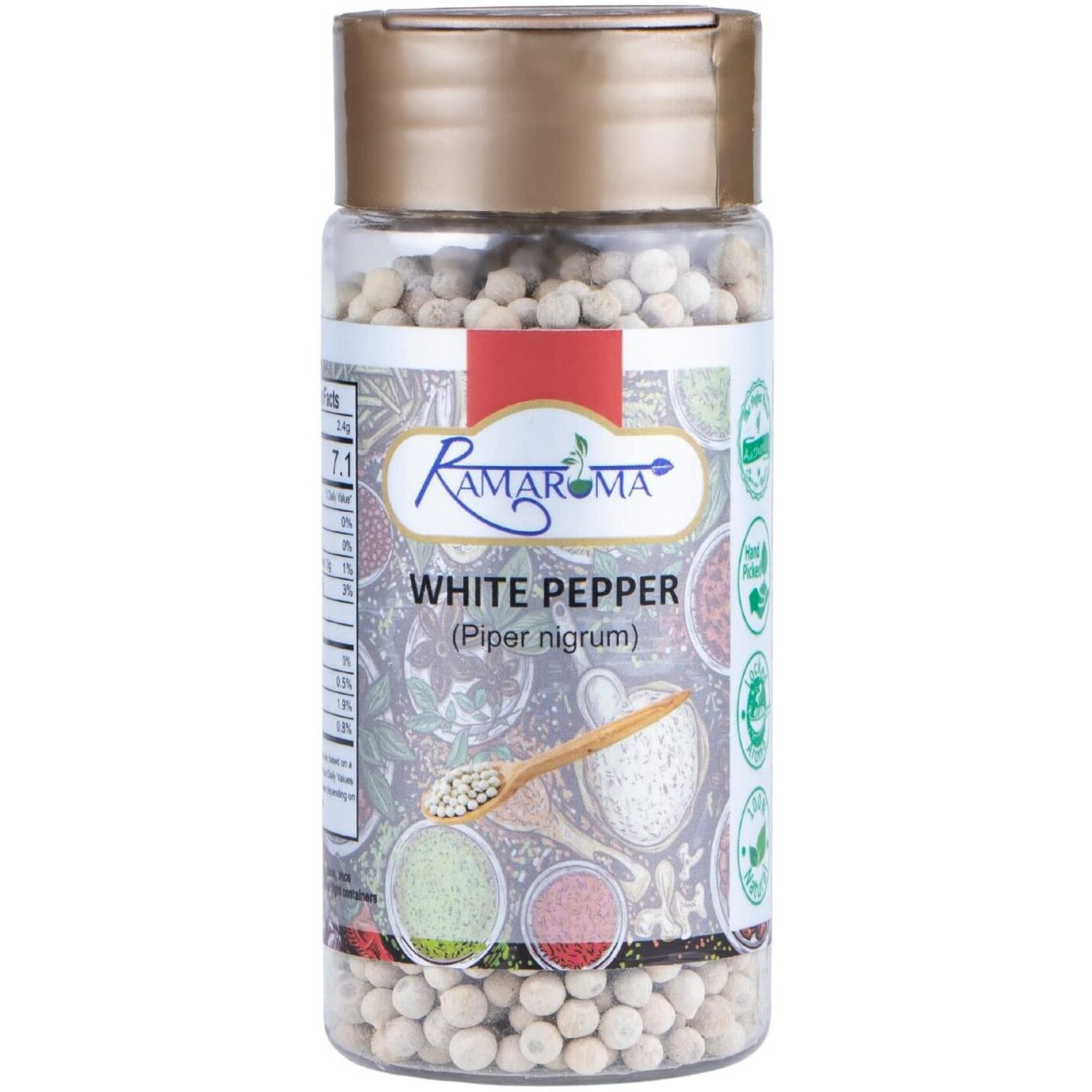 Ramaroma White Pepper (Peppercorns) Whole, Spice 3Oz (100G) ~ (Safed Mirch Sabut) All Natural | Vegan | Gluten Friendly| Non-Gmo | Organic Whole White Pepper Spices