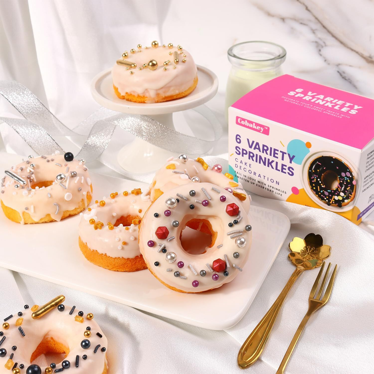 Sprinkles For Cake Decorating, Cupcake, Cookies, Ice Cream Topper, 6 Packs Gold Sprinkles, Silver Sprinkles, Luxury Of Assorted Sprinkles For Cake Baking, Perfect For Birthdays, Wedding