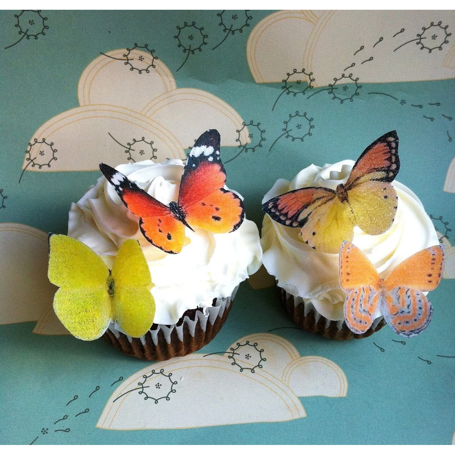 Sugar Robot Inc. Edible Butterflies Small Premium Crafted Made In The Usa Cake And Cupcake Toppers, Decoration (Orange And Yellow)