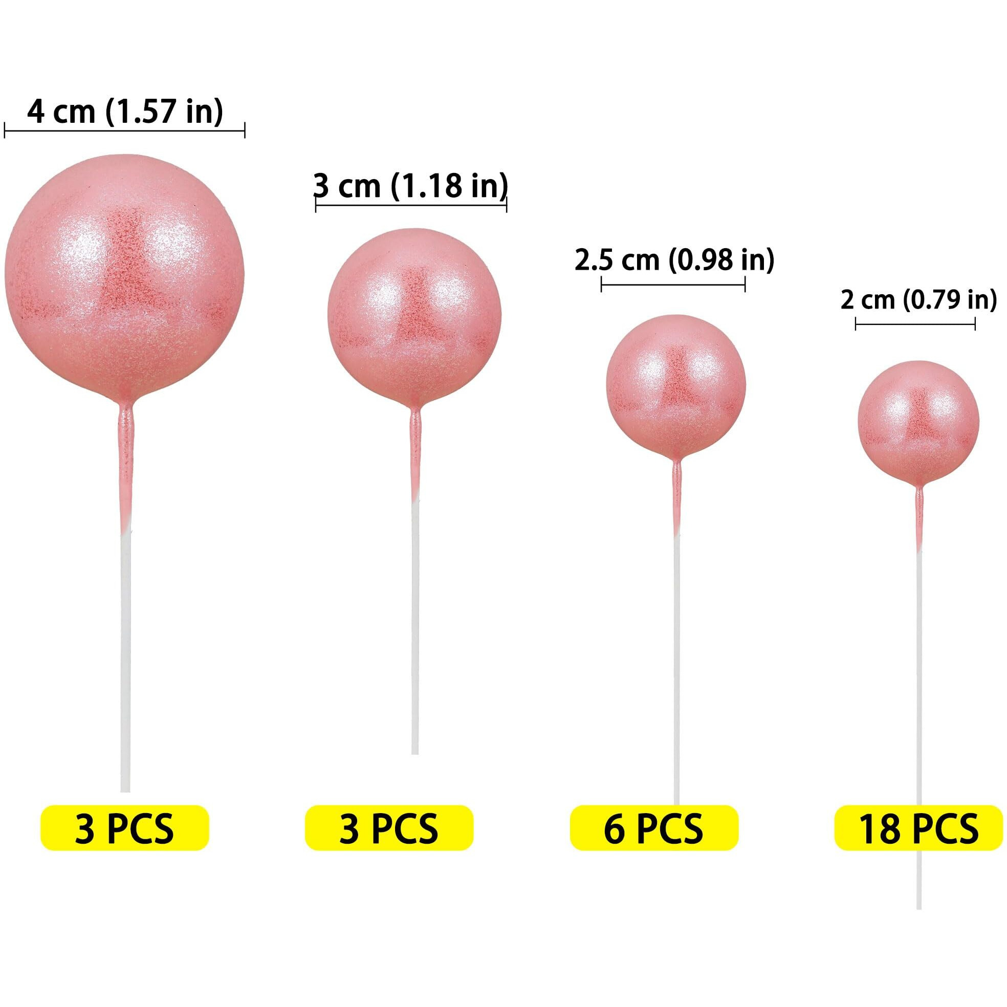 30Pcs Balls Cake Topper Glitter Foam Ball Cake Picks Mini Balloon Cupcake Insert Bubble Balls Diy Decoration For Baby Shower Wedding Anniversary Kids Birthday Graduation Party Cake Decorations Pink