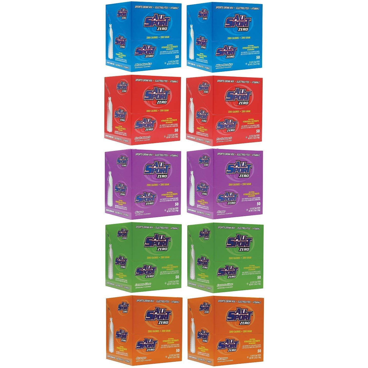 All Sport Zero Powder Sticks Variety Pack 500 Case, (10 Boxes Of 50)