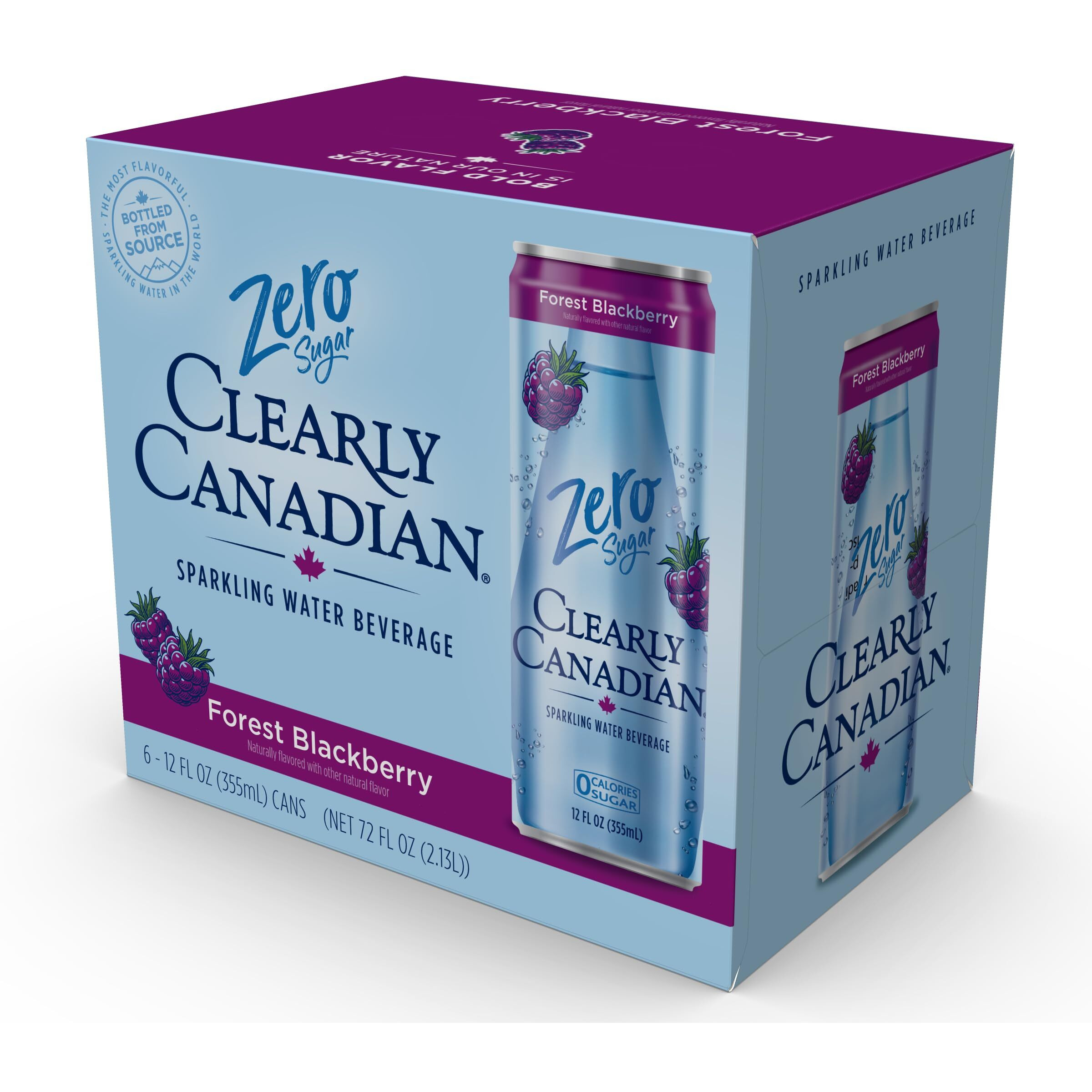 Clearly Canadian Zero Sugar Forest Blackberry Sparkling Water Beverage, Zero Sugar & Zero Calories, Diet Soda Alternative, 12 Fl Oz Can (Pack Of 24)
