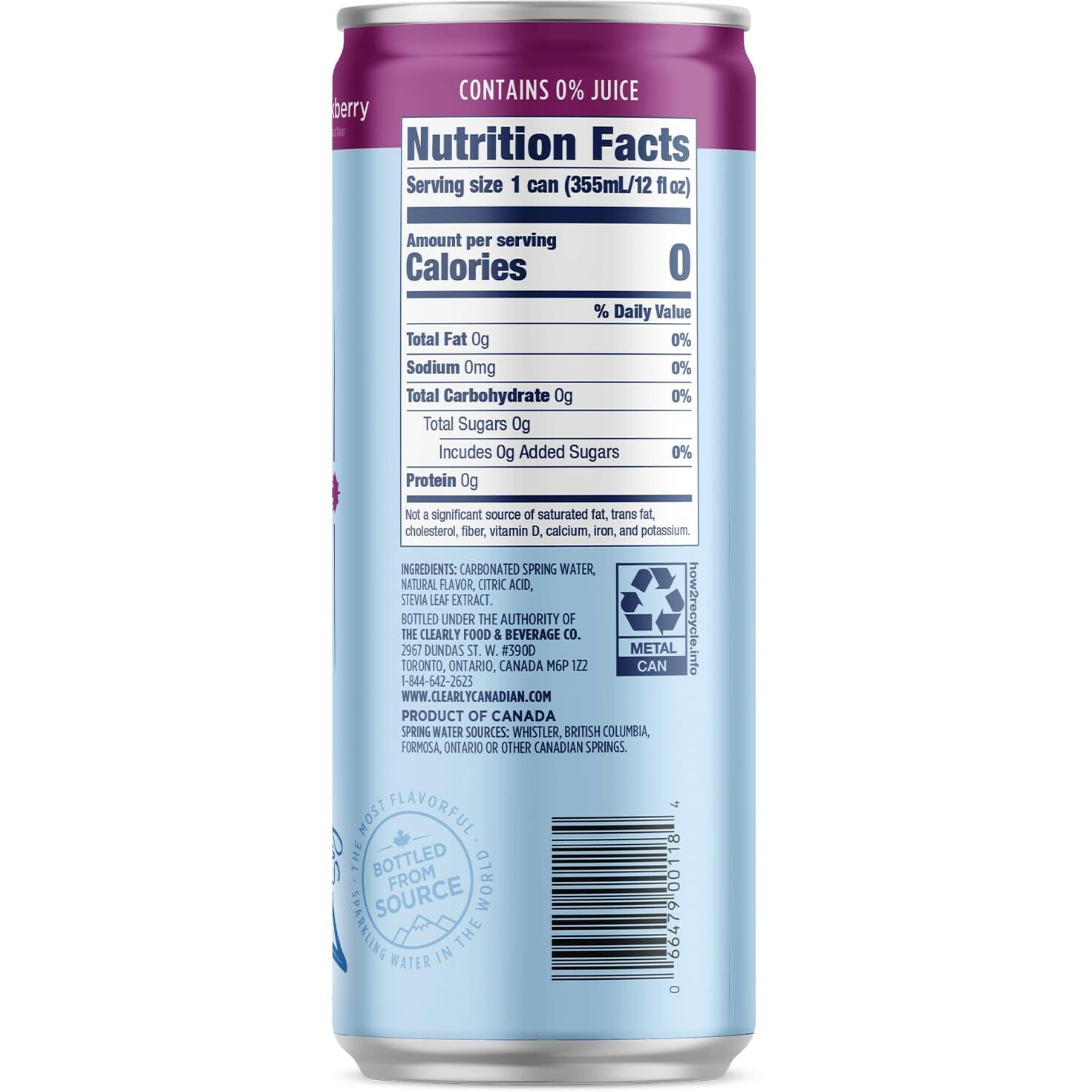 Clearly Canadian Zero Sugar Forest Blackberry Sparkling Water Beverage, Zero Sugar & Zero Calories, Diet Soda Alternative, 12 Fl Oz Can (Pack Of 24)