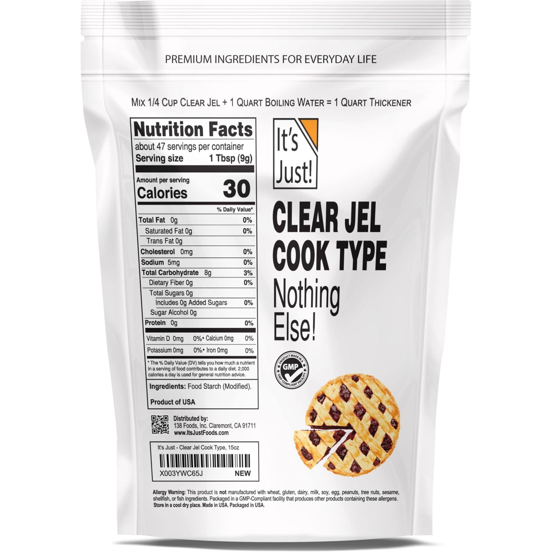 It's Just - Clear Jel Cook Type, For Baking, Canning, Cooking, Pie Filling, Modified Food Starch, 15Oz, Product Of Usa