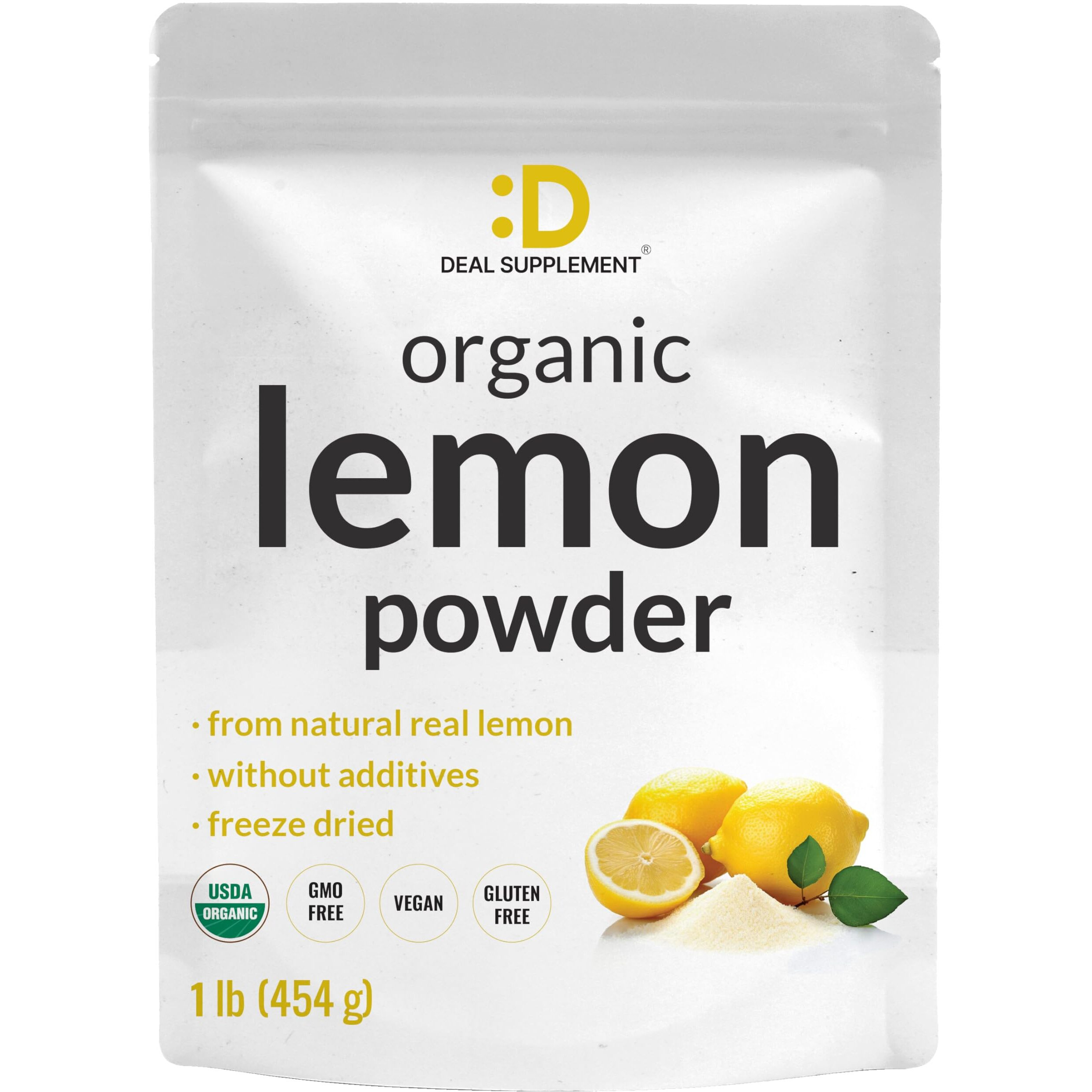 Organic Lemon Powder, 1Lb - Real Freeze-Dried Lemon Source - Rich In Essential Vitamin C - Natural Immune Support - Raw Lemon Juice Flavor & Aroma - Non-Gmo, Filler Free, No Sugar