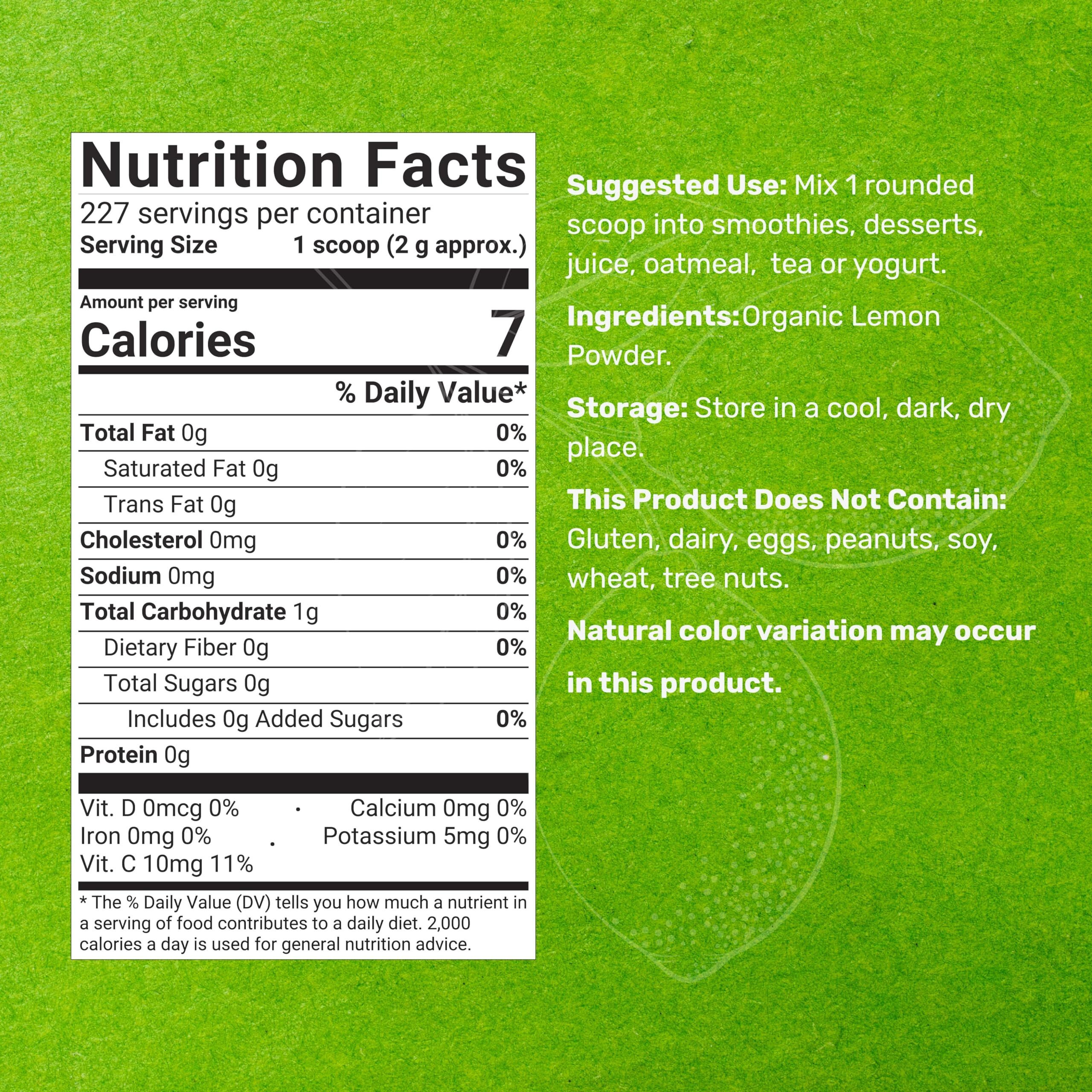 Organic Lemon Powder, 1Lb - Real Freeze-Dried Lemon Source - Rich In Essential Vitamin C - Natural Immune Support - Raw Lemon Juice Flavor & Aroma - Non-Gmo, Filler Free, No Sugar