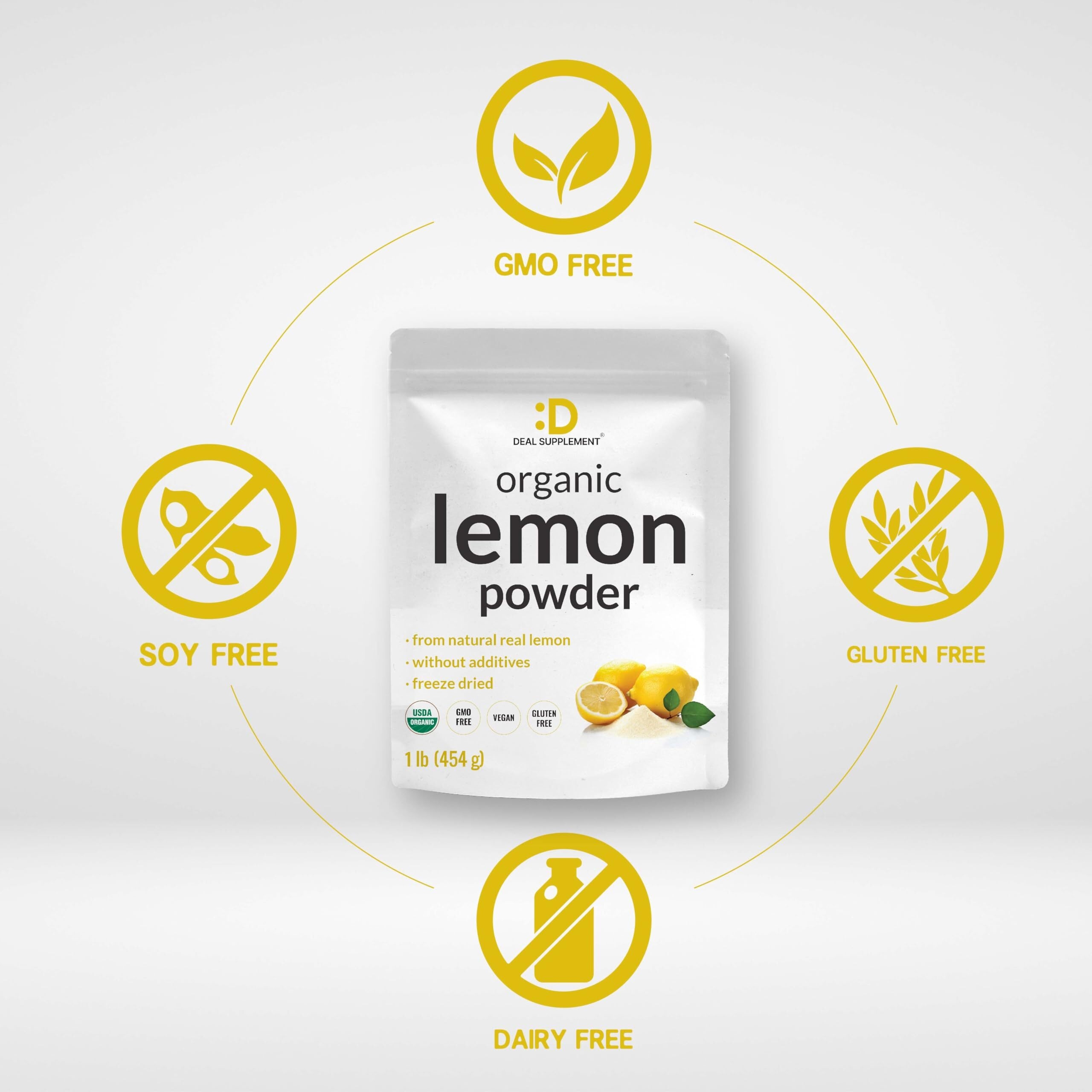 Organic Lemon Powder, 1Lb - Real Freeze-Dried Lemon Source - Rich In Essential Vitamin C - Natural Immune Support - Raw Lemon Juice Flavor & Aroma - Non-Gmo, Filler Free, No Sugar
