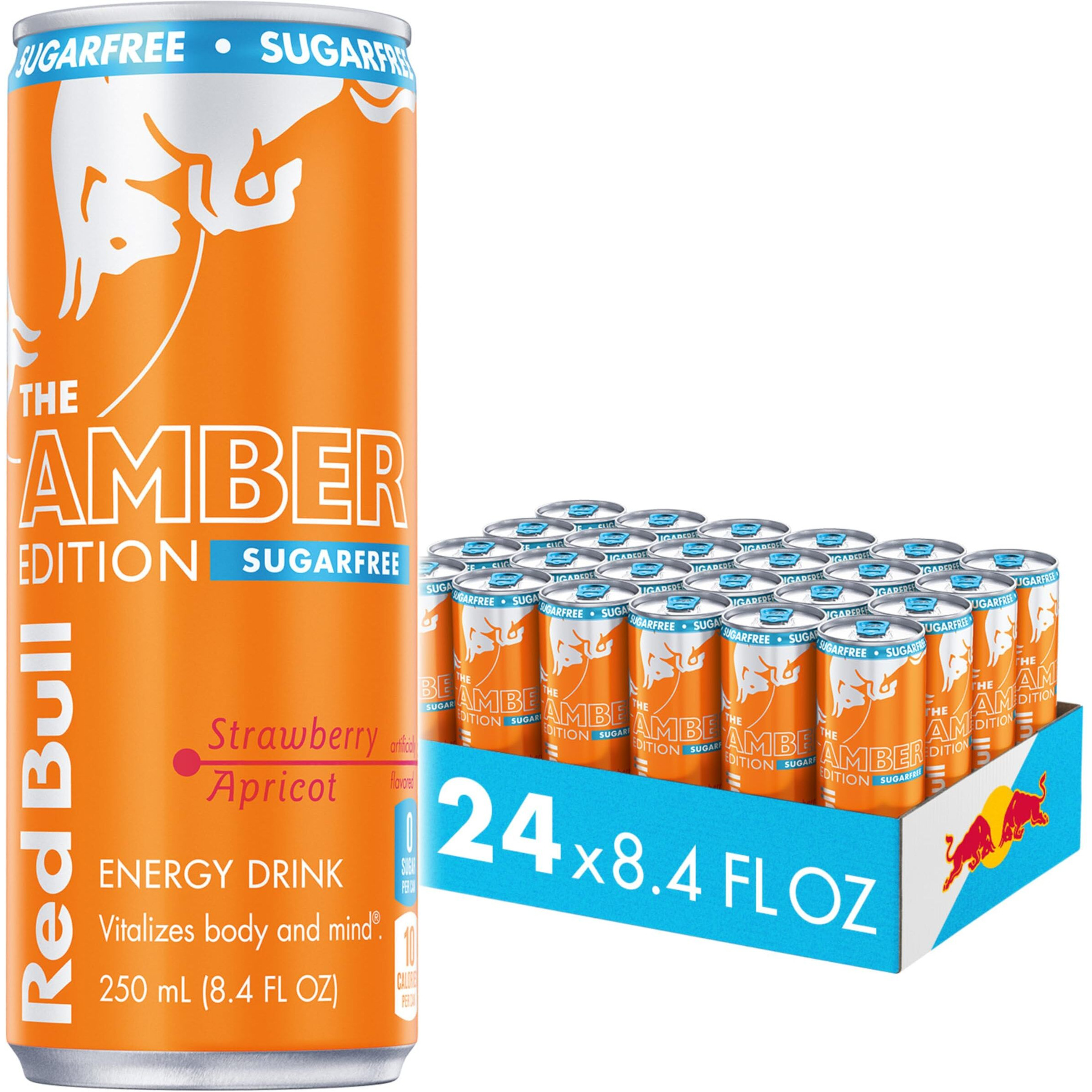 Red Bull Amber Edition Sugar Free Energy Drink, Strawberry Apricot, With 80Mg Caffeine Plus Taurine & B Vitamins, 8.4 Fl Oz, Pack Of 24 Cans