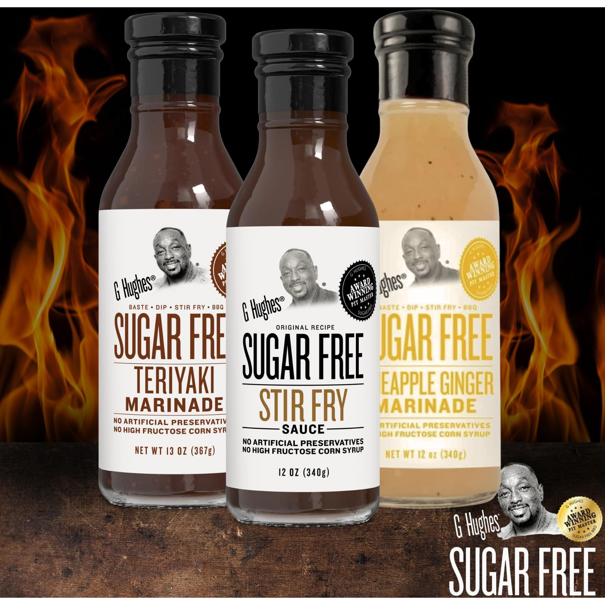 G Hughes Sugar Free Stir Fry Sauces Variety Pack - Stir Fry Sauces And Dressings, Gluten Free Dipping Sauces, Keto Friendly - Teriyaki Marinade, Stir Fry Sauce, & Pineapple Ginger Marinade (3 Pack)