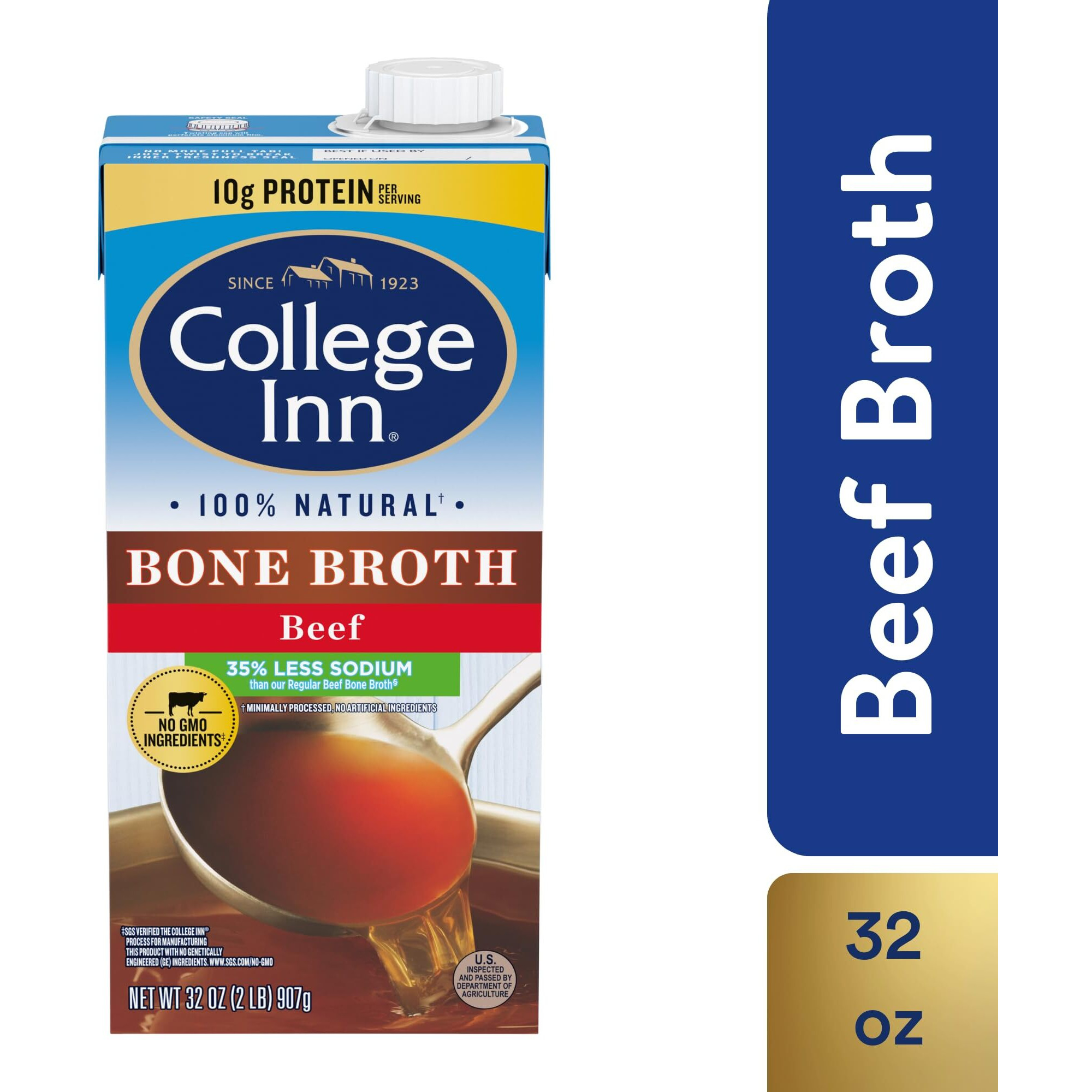 College Inn Reduced Sodium Beef Bone Broth, 12 Pack, 32 Oz Carton,Clear