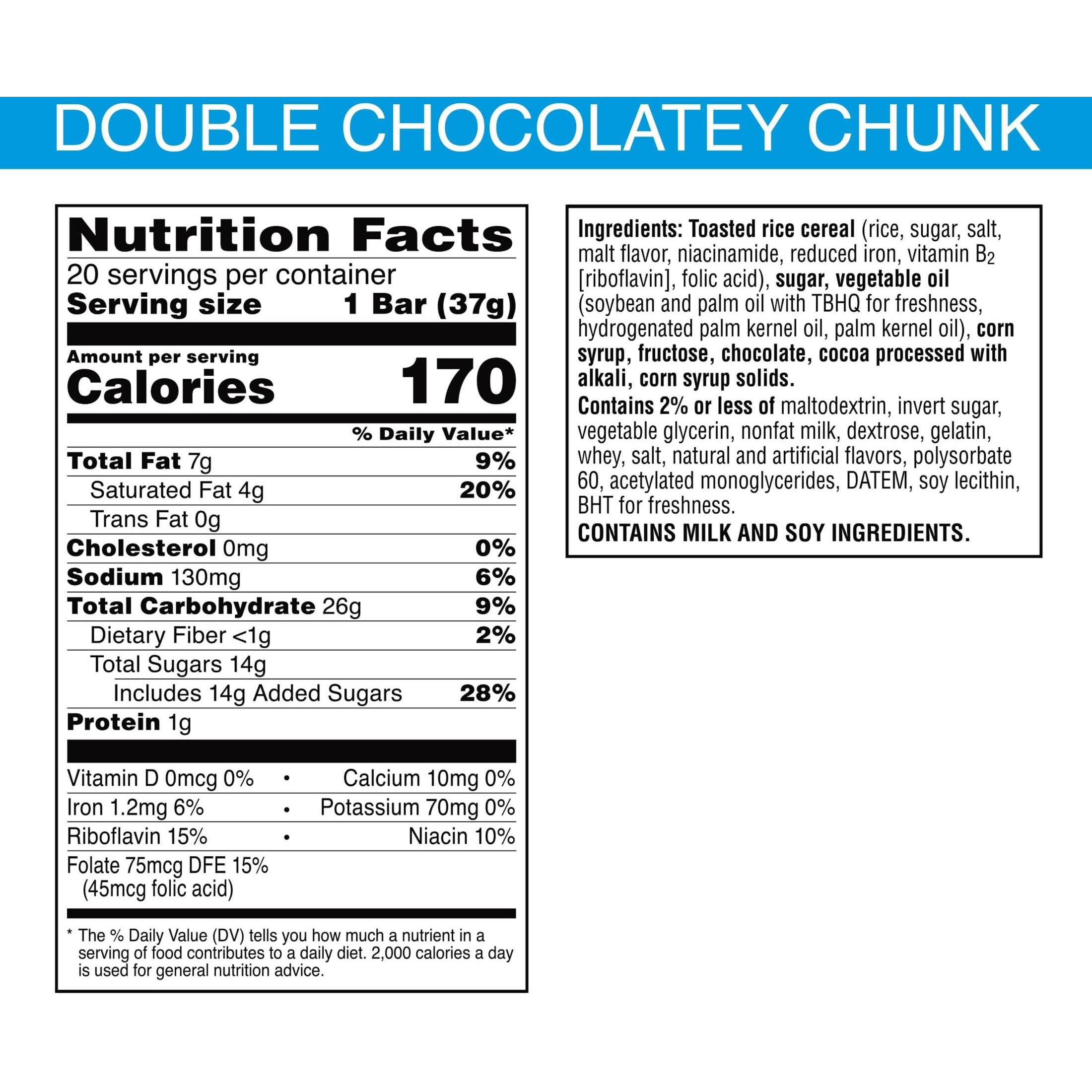 Rice Krispies Treats Marshmallow Snack Bars, Kids Snacks, School Lunch, Double Chocolatey Chunk, 26Oz Box (20 Bars)