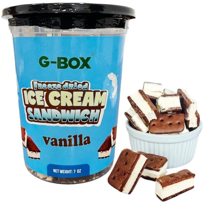 G-Box Freeze Dried Ice Cream Sandwiches (Vanilla, 7 Oz) | Freeze Dried Backpacking & Camping Food, Nasa Space Dessert, Perfect For Camping, Outdoor, Party - Air-Tight Sealed In A Deli Container