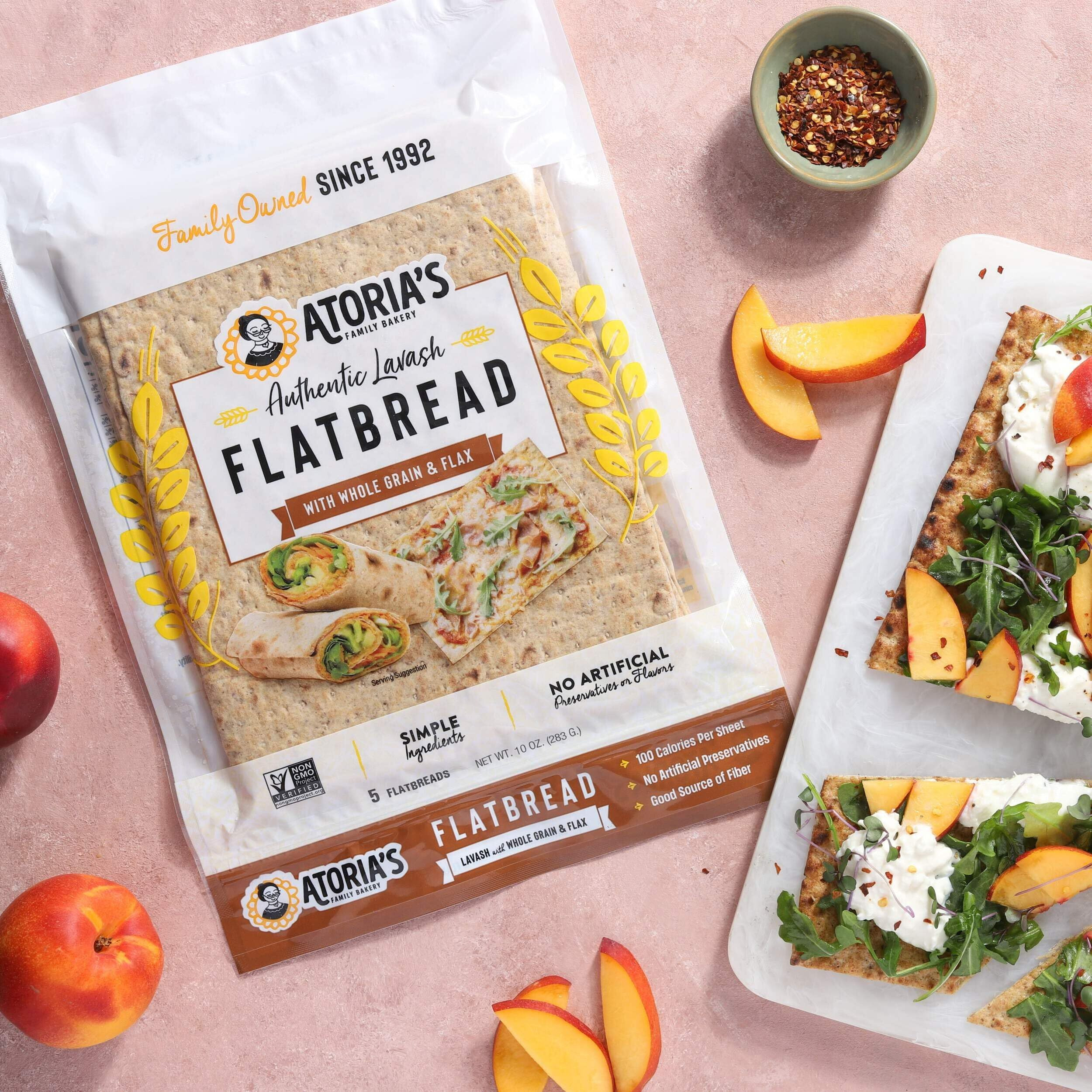 Atoria's Family Bakery Whole Grain & Flax Lavash Flatbread 10 Pack | 50 Individual Lavash Wraps | Fresh Baked, All Natural, Gmo Free, And No Artificial Preservatives Or Flavors