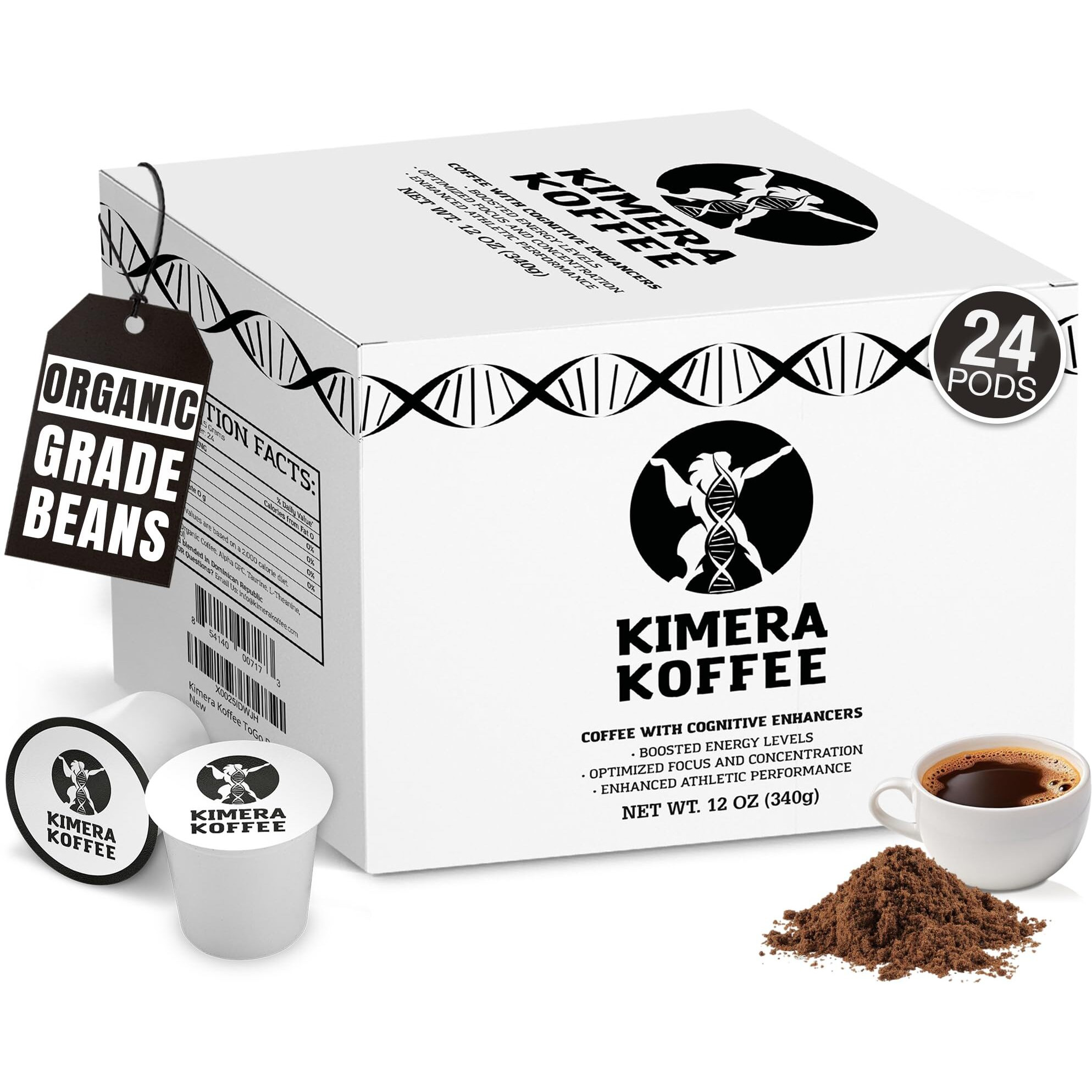 Kimera Koffee Organic Ground Coffee, Original Blend, Medium Roast Infused With Taurine, Alpha Gpc, Dmae, And L-Theanine