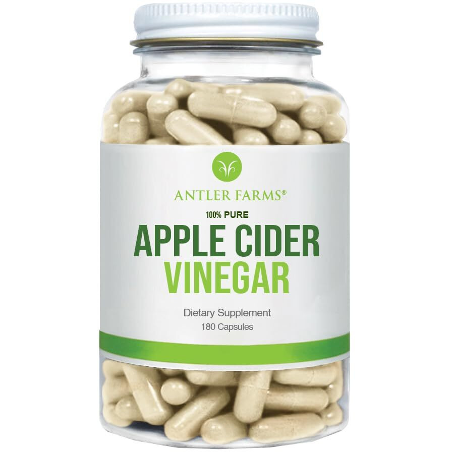 Antler Farms - 100% Pure Apple Cider Vinegar With Mother, 180 Capsules, 500Mg - A Powerful Ally For Gut And Heart Health, Appetite Control, And Weight Management - Vegan, Gluten-Free & Non-Gmo