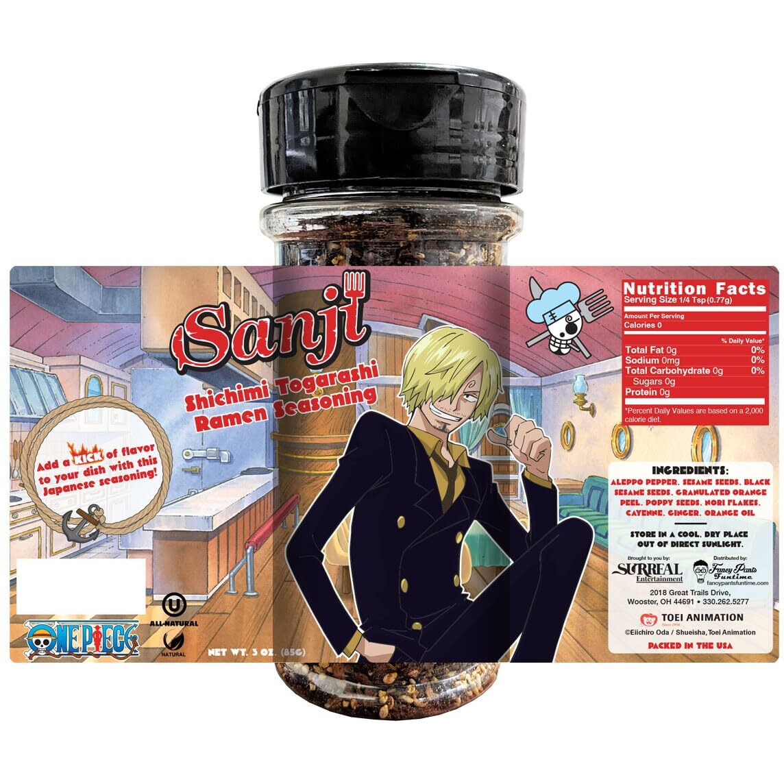 One Piece Sanji Shichimi Togarashi Spicy Ramen Seasoning Powder - Japanese Spice - Officially Licensed, 3.3 Oz Bottle (Pack Of 1)