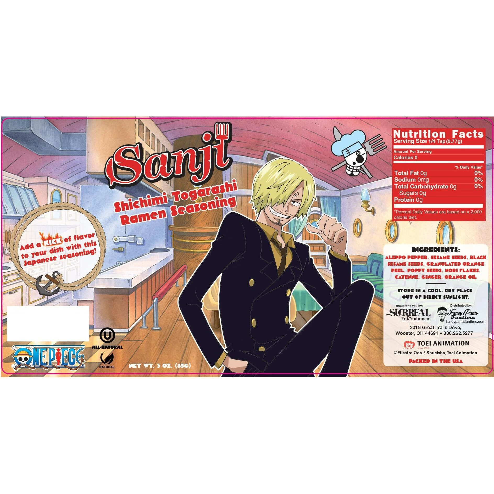 One Piece Sanji Shichimi Togarashi Spicy Ramen Seasoning Powder - Japanese Spice - Officially Licensed, 3.3 Oz Bottle (Pack Of 1)