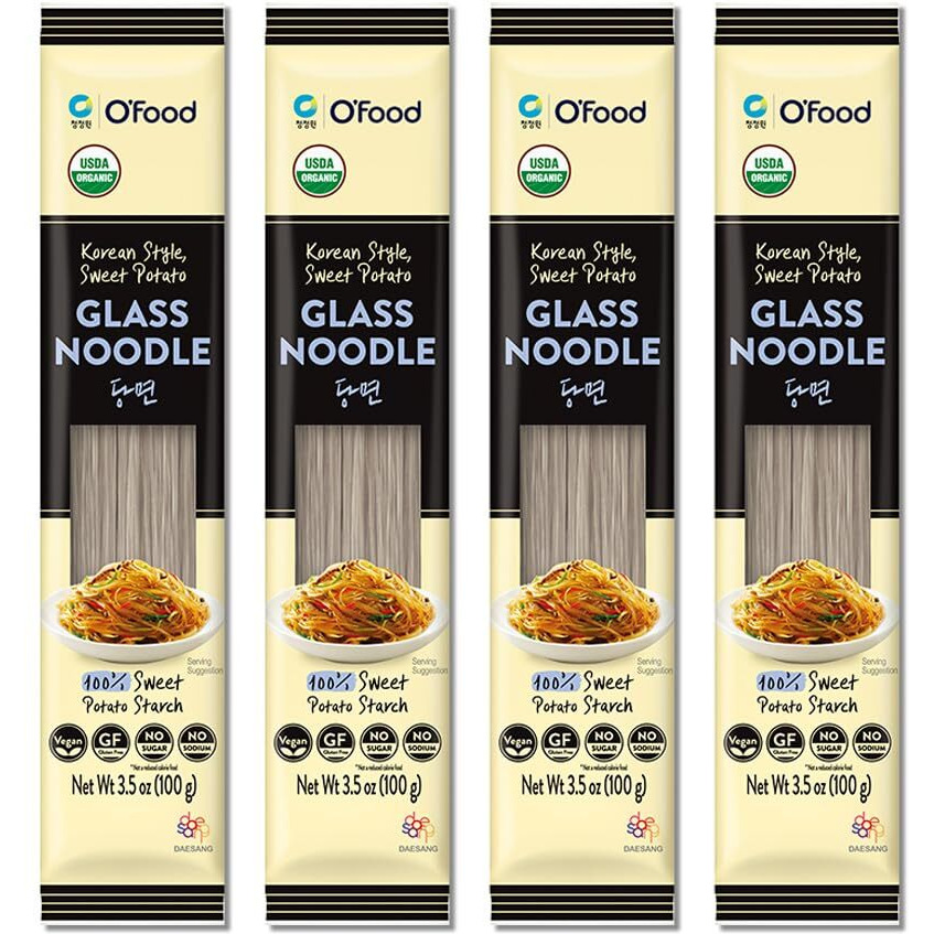 Chung Jung One Korean Sweet Potato Glass Noodle, Non Gmo (Gluten Free), Vegan, No Sodium, No Sugar 3.5Oz (100G), 4 Pack