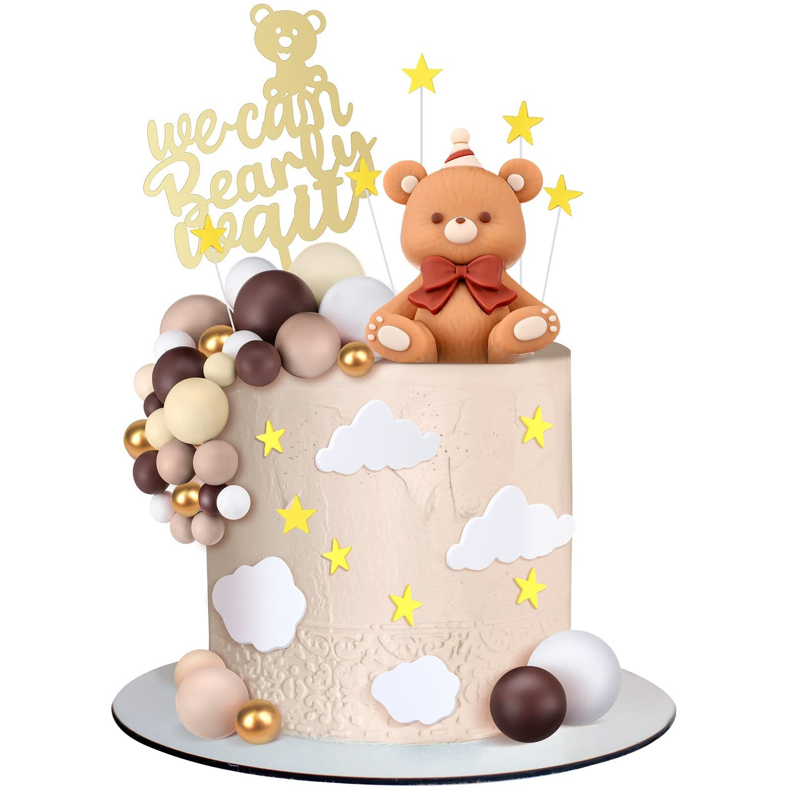 54 Pcs Brown Bear Cake Decorations We Can Bearly Wait Cake Topper For Birthday Baby Shower Party Supplies Decorations (Lovely)
