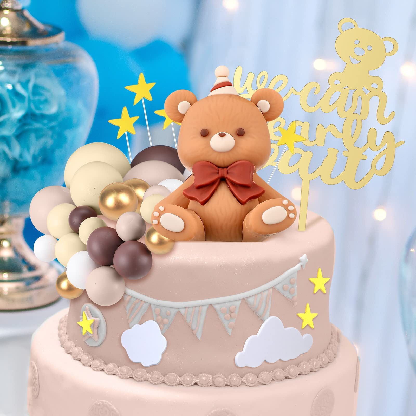 54 Pcs Brown Bear Cake Decorations We Can Bearly Wait Cake Topper For Birthday Baby Shower Party Supplies Decorations (Lovely)
