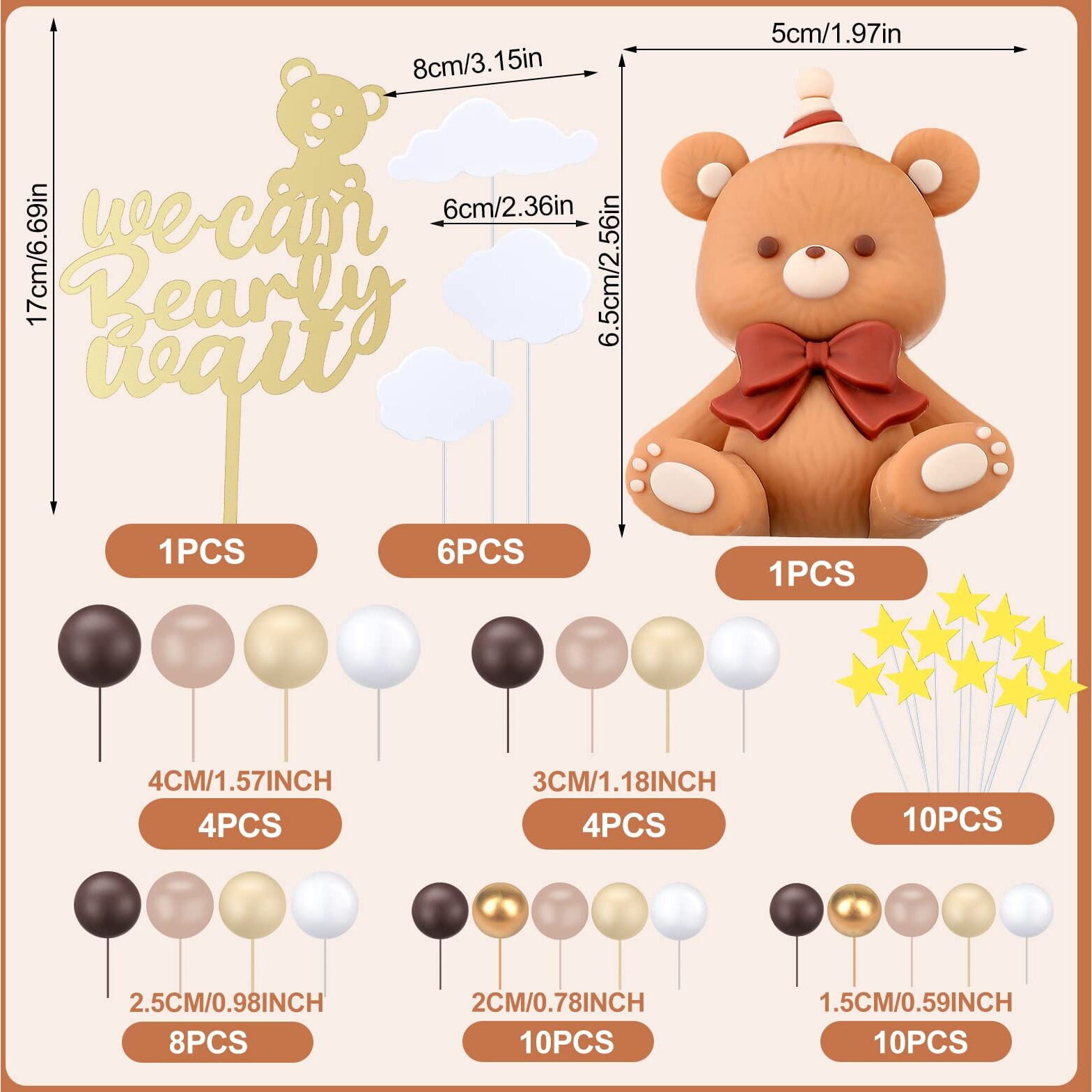 54 Pcs Brown Bear Cake Decorations We Can Bearly Wait Cake Topper For Birthday Baby Shower Party Supplies Decorations (Lovely)