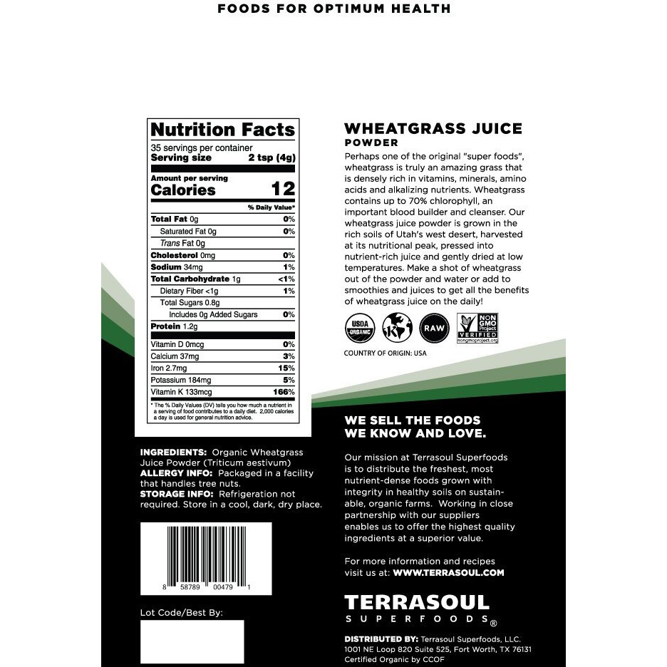 Terrasoul Superfoods Organic Wheat Grass Juice Powder, 20 Ounces - Usa Grown
