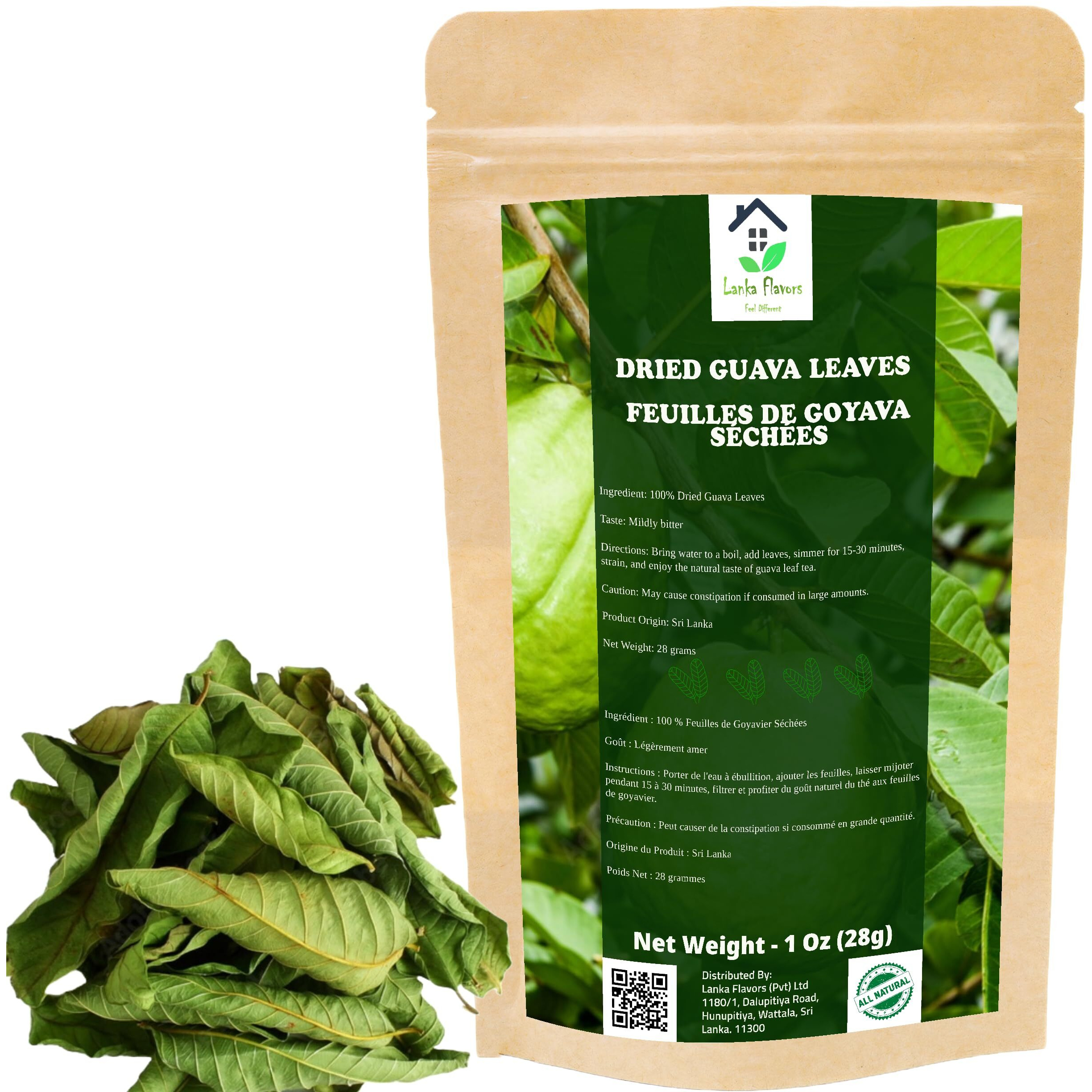 Lanka Flavors Feel Different Dried Guava Leaves 1 Oz (28G) Hojas De Guayaba Herbal Tea Natural Organic Air Dried Whole Leaf Harvested From Ceylon
