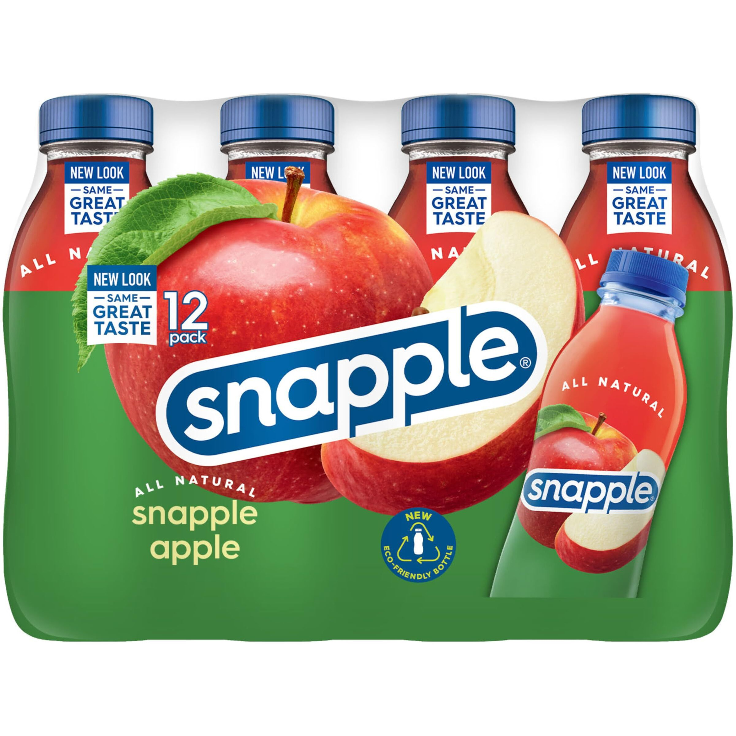 Snapple Apple Juice Drink, 16 Fl Oz Recycled Plastic Bottle, Pack Of 12