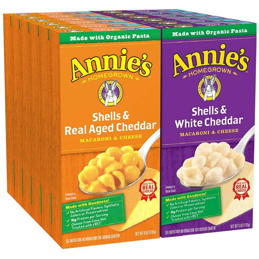 Annie's Organic Macaroni And Cheese Variety Pack, Shells & White Cheddar And Shells & Real Aged Cheddar, 6 Oz (Pack Of 12)