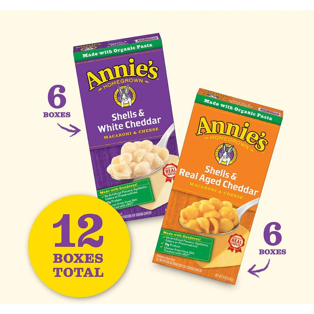 Annie's Organic Macaroni And Cheese Variety Pack, Shells & White Cheddar And Shells & Real Aged Cheddar, 6 Oz (Pack Of 12)