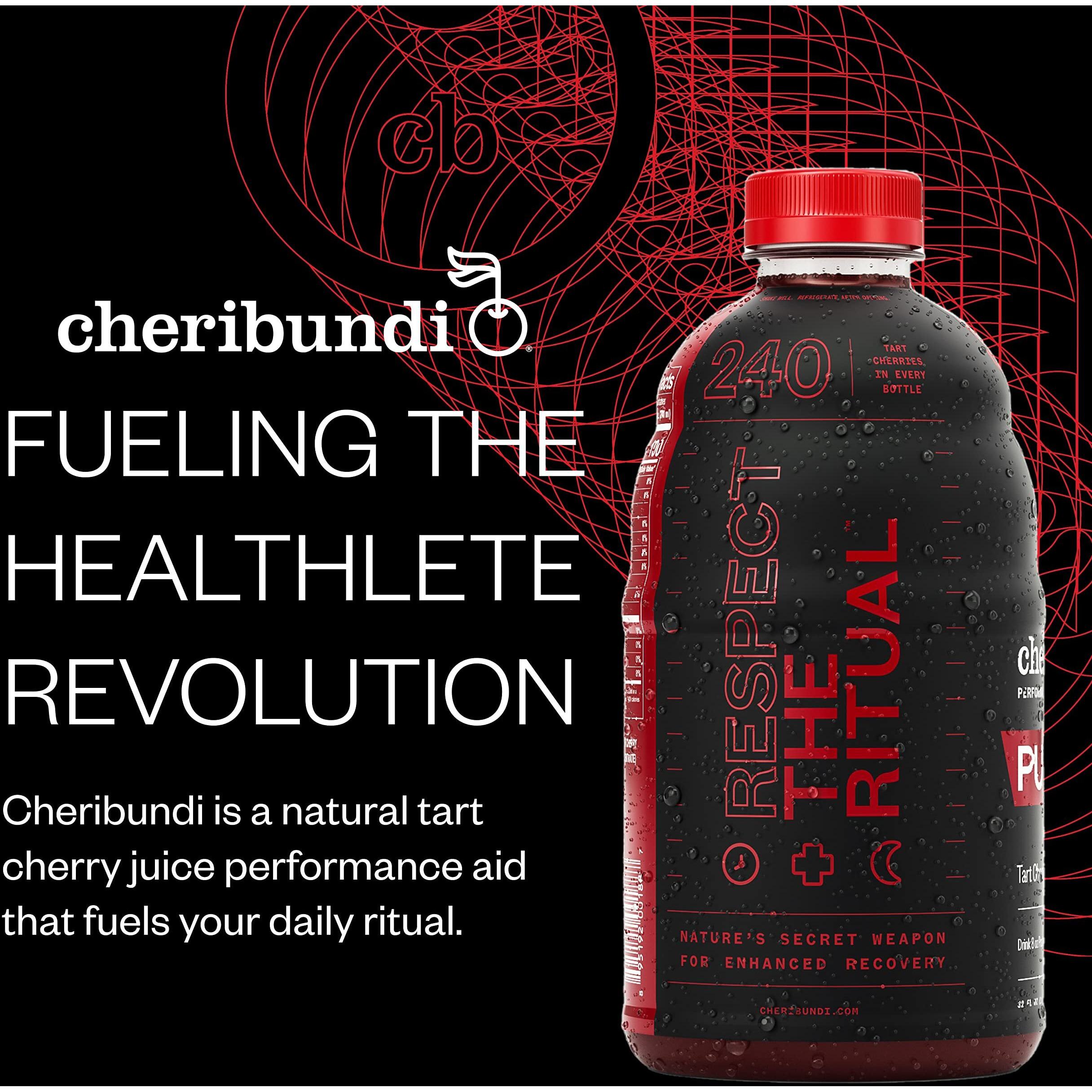 Cheribundi Pure Tart Cherry Juice - 100% Pure , No Sugar Added - Pro Athlete Post Workout Recovery - Fight Inflammation And Support Muscle Recovery Drinks For Runners, Cyclists And Athletes - 32 Oz (Pack Of 6)