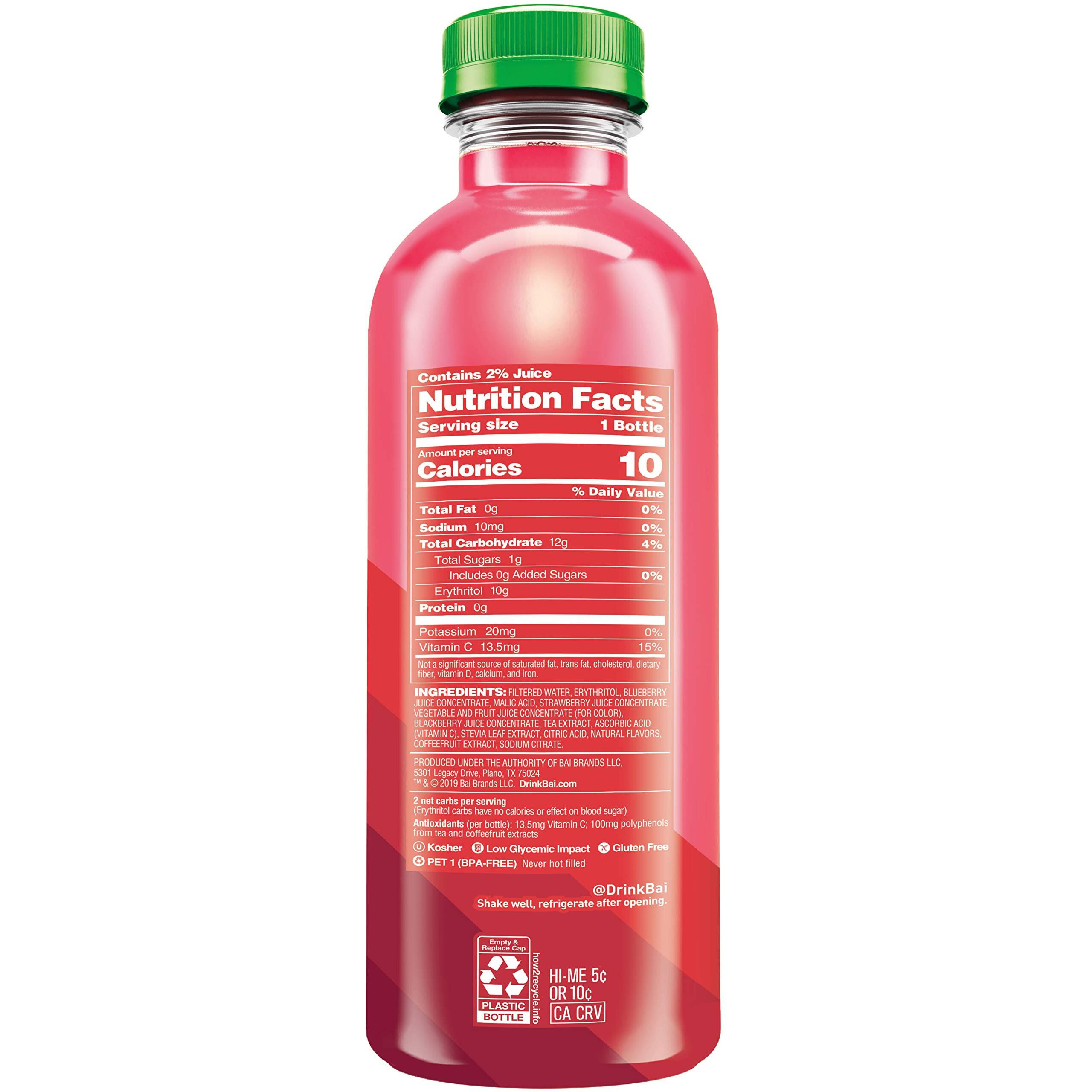 Bai Boost Watamu Strawberry Watermelon, Antioxidant Infused Beverage, 18 Fl Oz Bottle (Pack Of 12)
