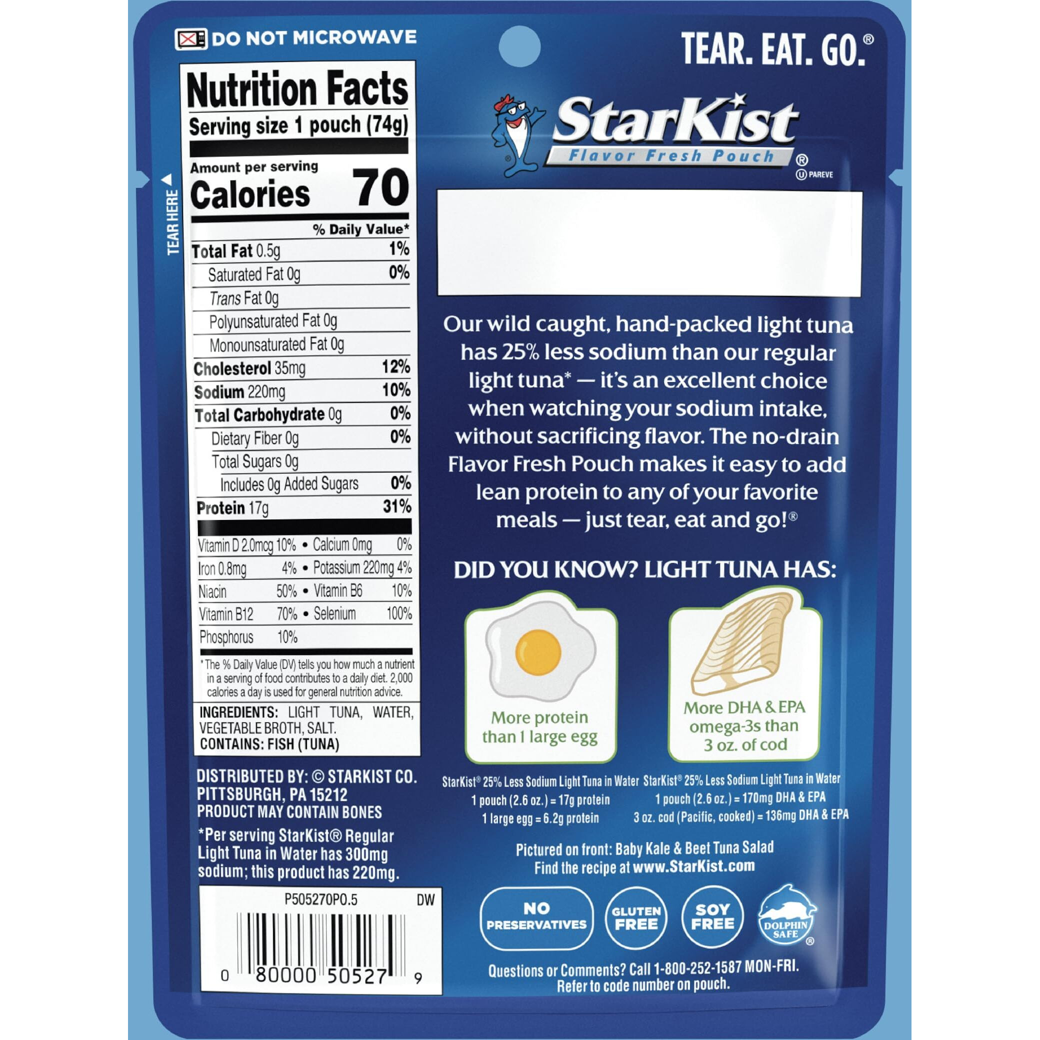 Starkist Reduced Sodium Chunk Light Tuna In Water, 2.6 Oz, Pack Of 24