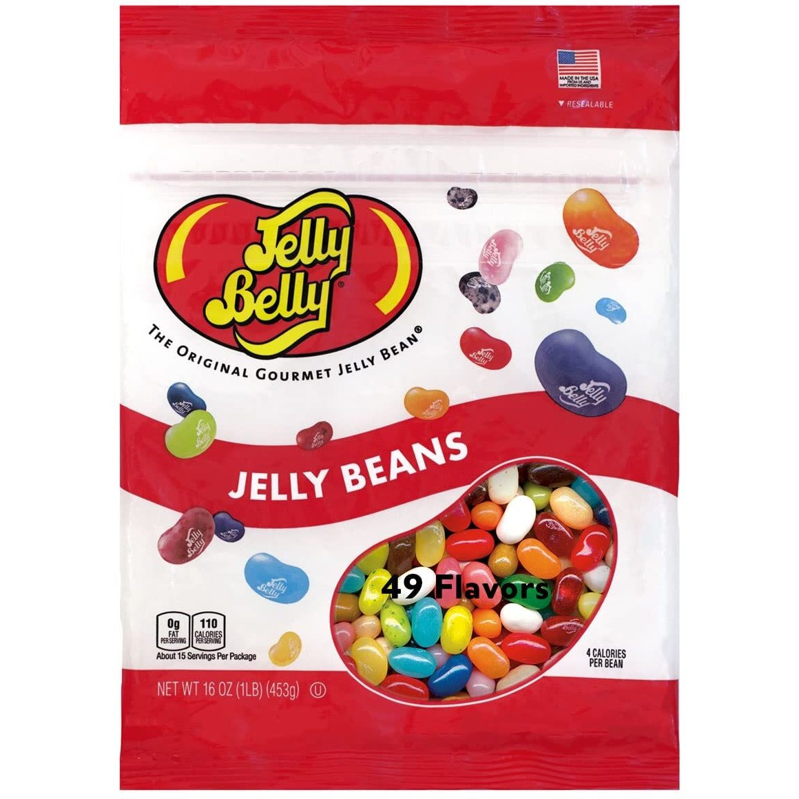 Jelly Belly 49 Assorted Flavors Jelly Beans - 1 Pound (16 Ounces) Resealable Bag - Genuine, Official, Straight From The Source