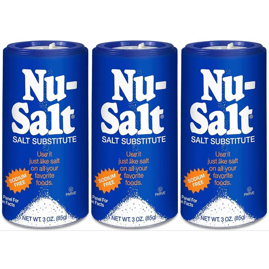 Nu-Salt Sodium-Free Salt Substitute (3 Pack) Contains Potassium Chloride, Table Salt Alternative, Vegan, Good For Chips, Pretzels, French Fries, Popcorn Seasoning, 3Oz Shaker Bottle