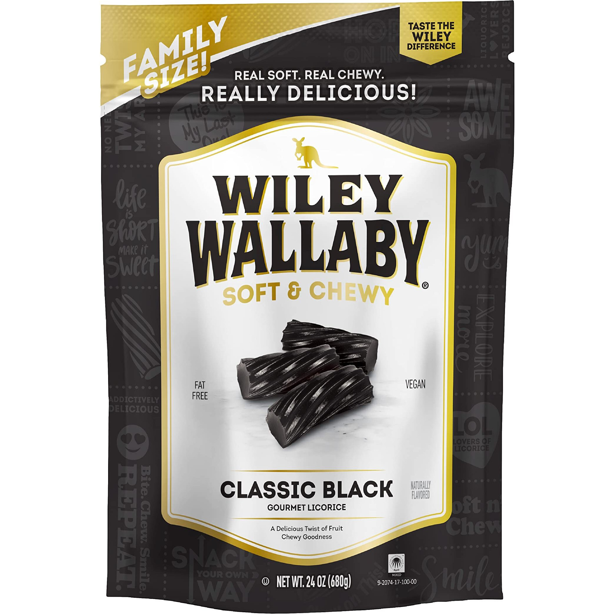 Wiley Wallaby Licorice 24 Ounce Classic Gourmet Soft & Chewy Australian Black Licorice Candy Twists, 1 Pack
