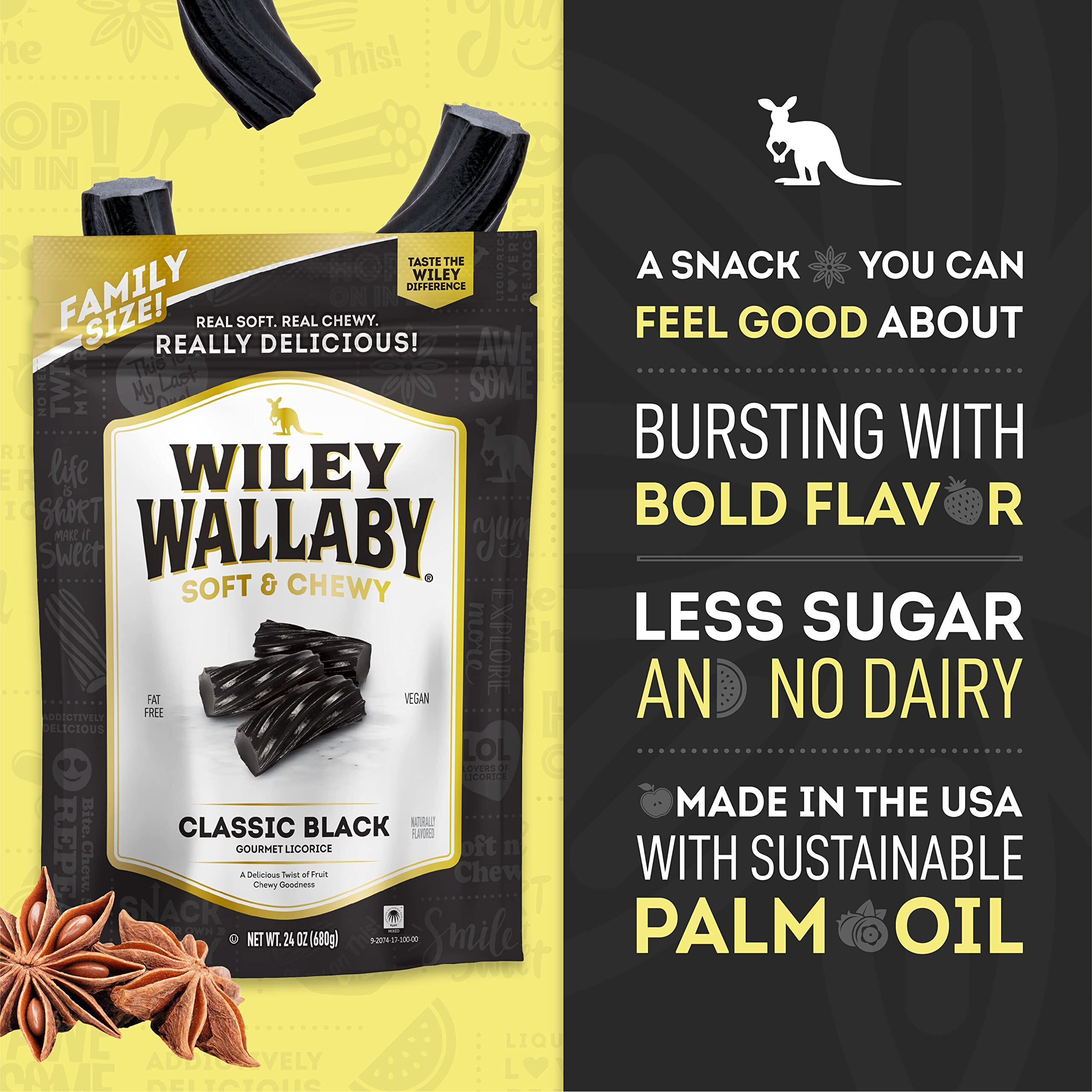 Wiley Wallaby Licorice 24 Ounce Classic Gourmet Soft & Chewy Australian Black Licorice Candy Twists, 1 Pack