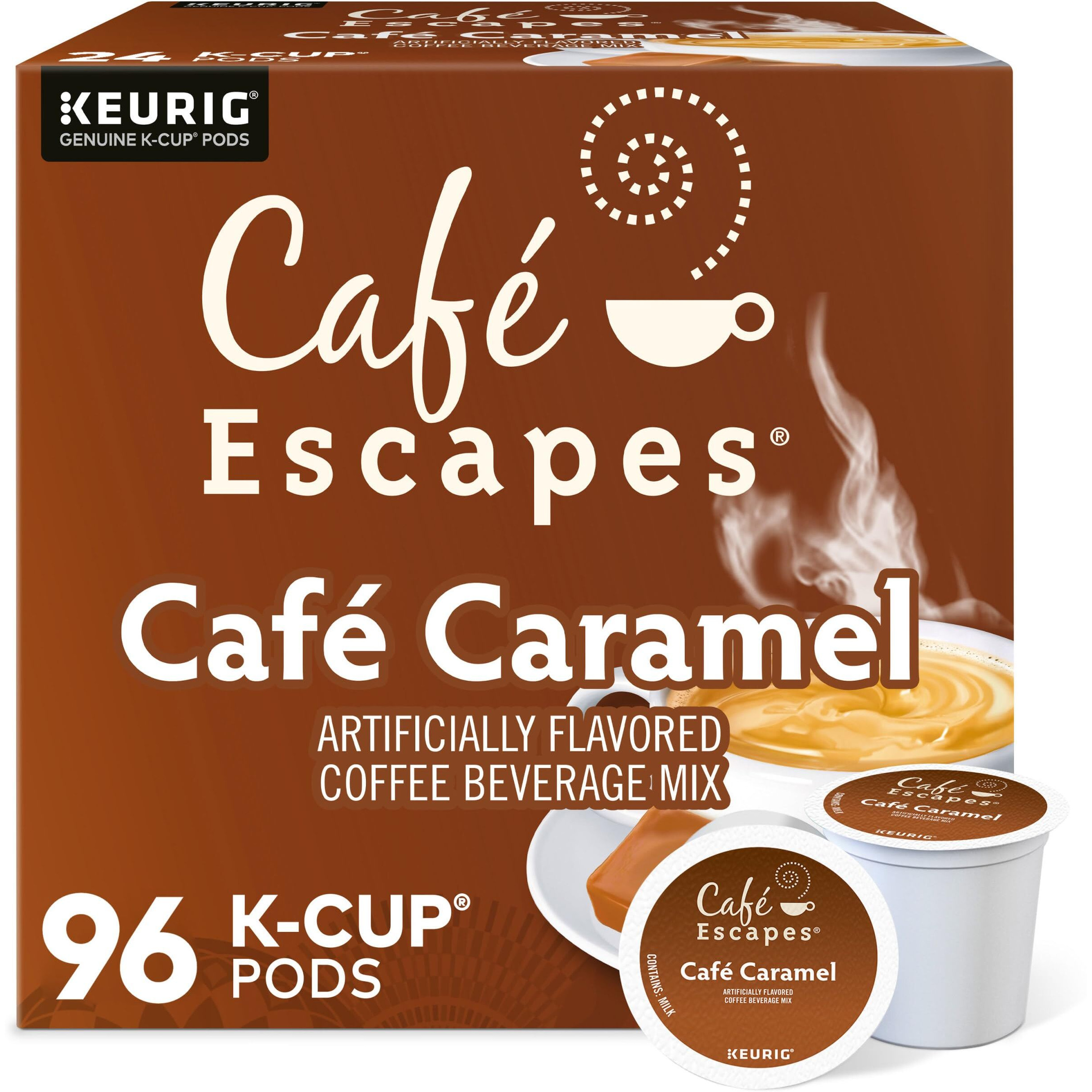 Cafe Escapes Cafe Caramel, Keurig Single-Serve K-Cup Pods, 96 Count (4 Packs Of 24)